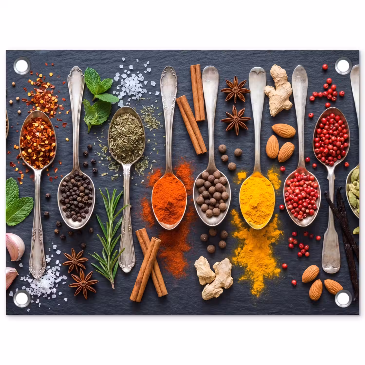 Kruiden - Lepels - Culinair - Kleurrijk - Sfeervol tuinposter los doek klein -3d