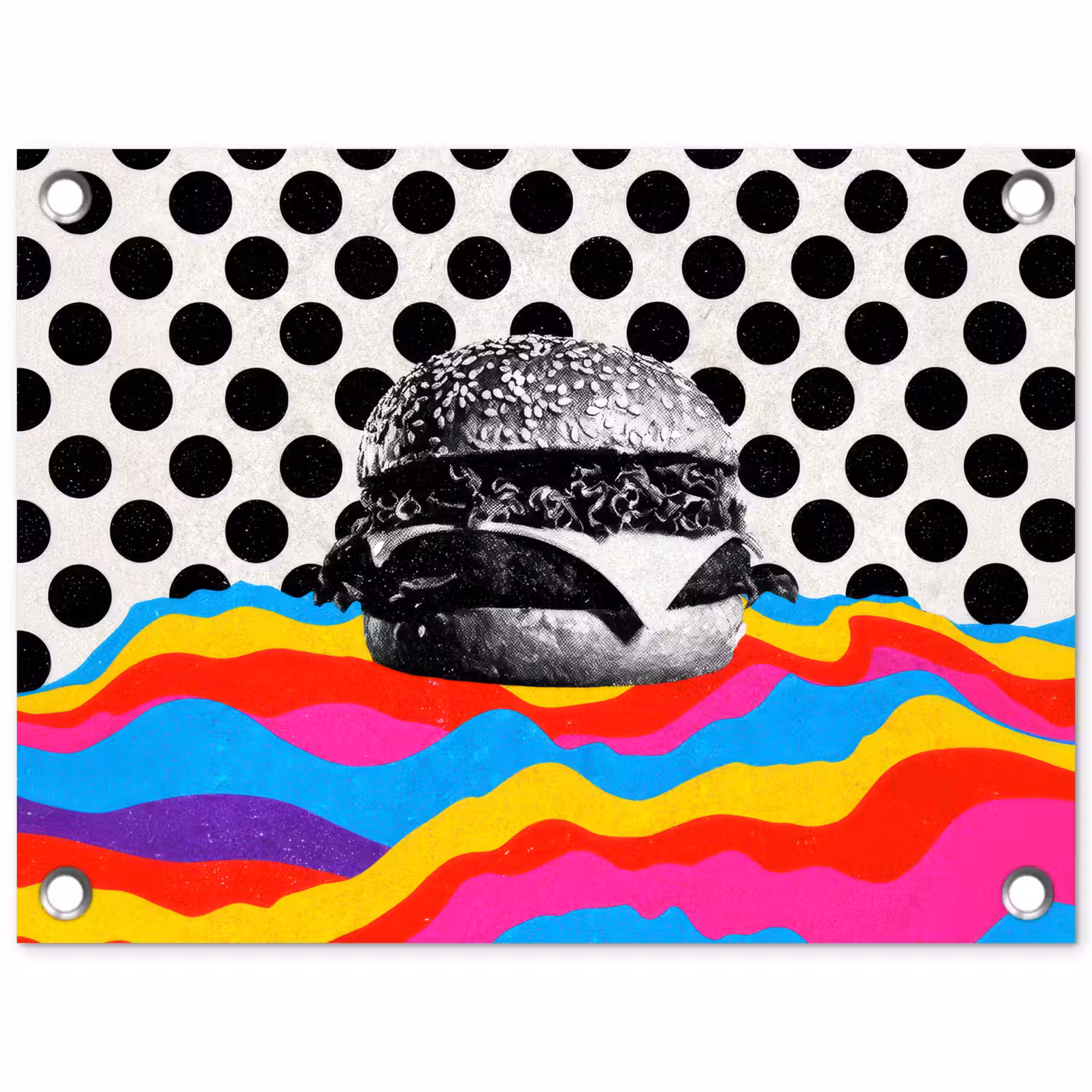 Hamburger - Stippen - Golven - Kleuren tuinposter los doek klein -3d