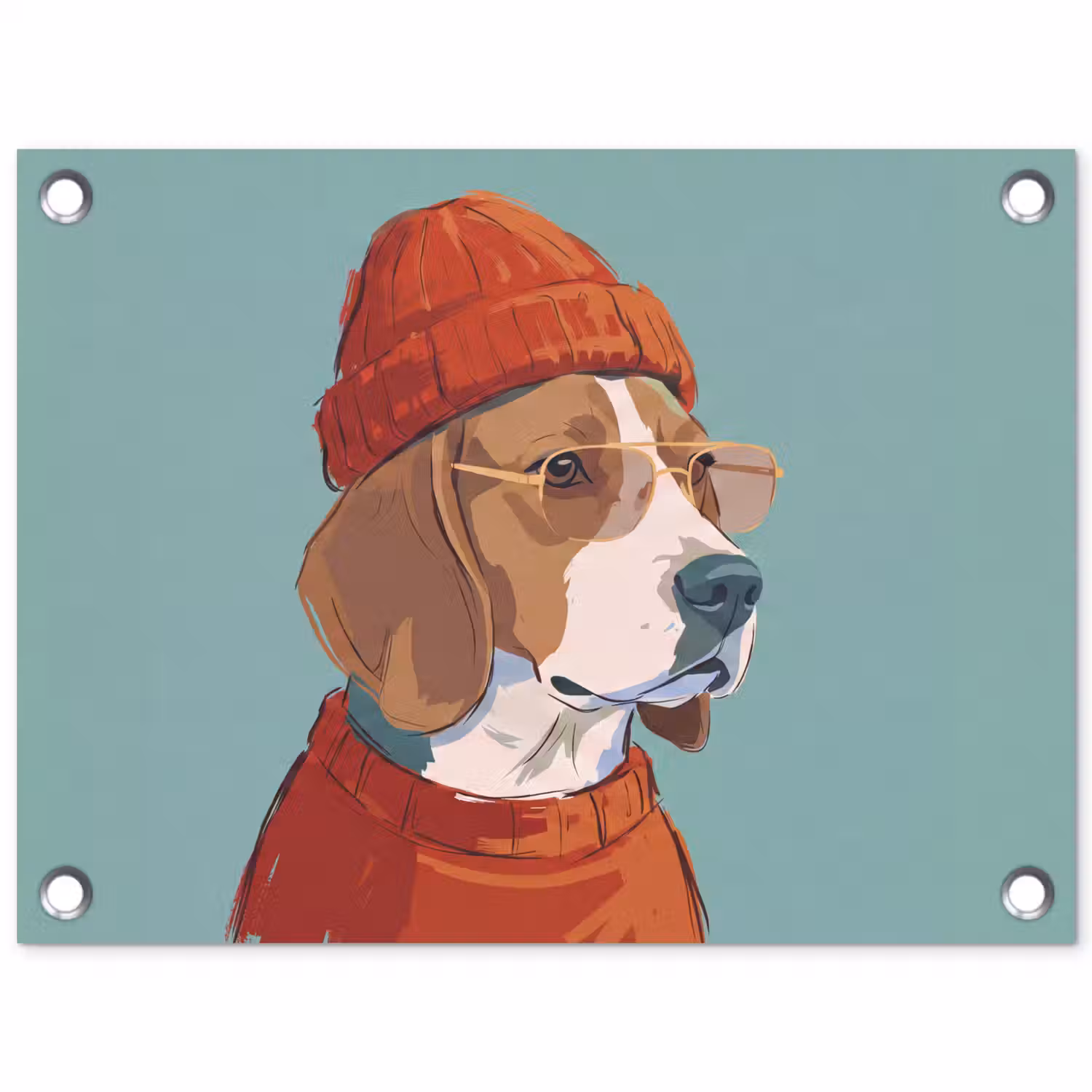 Hond - Beanie - Zonnebril - Dieren - Modern tuinposter los doek klein -3d