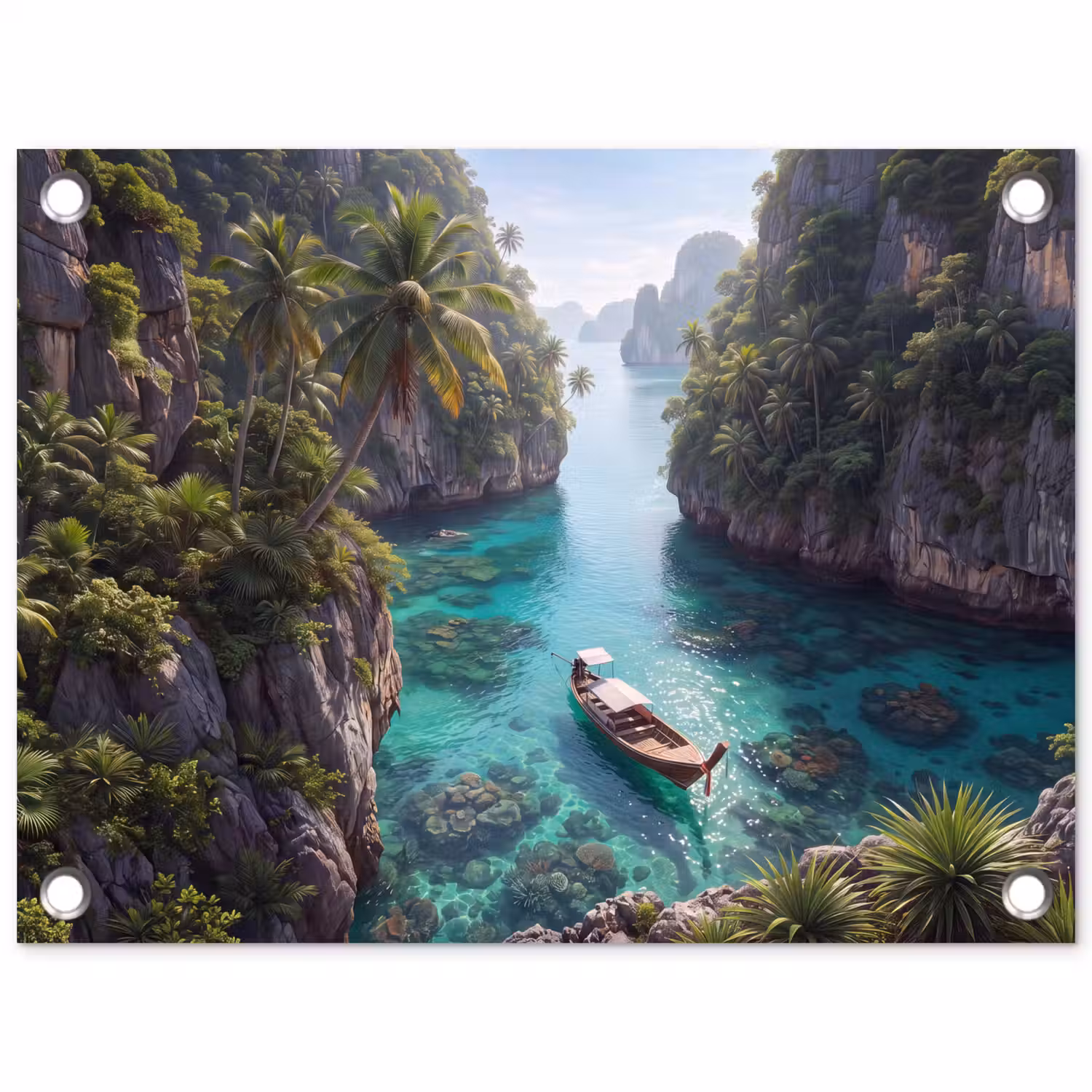 Eiland - Tropisch - Water - Palmbomen - Natuur tuinposter los doek klein -3d