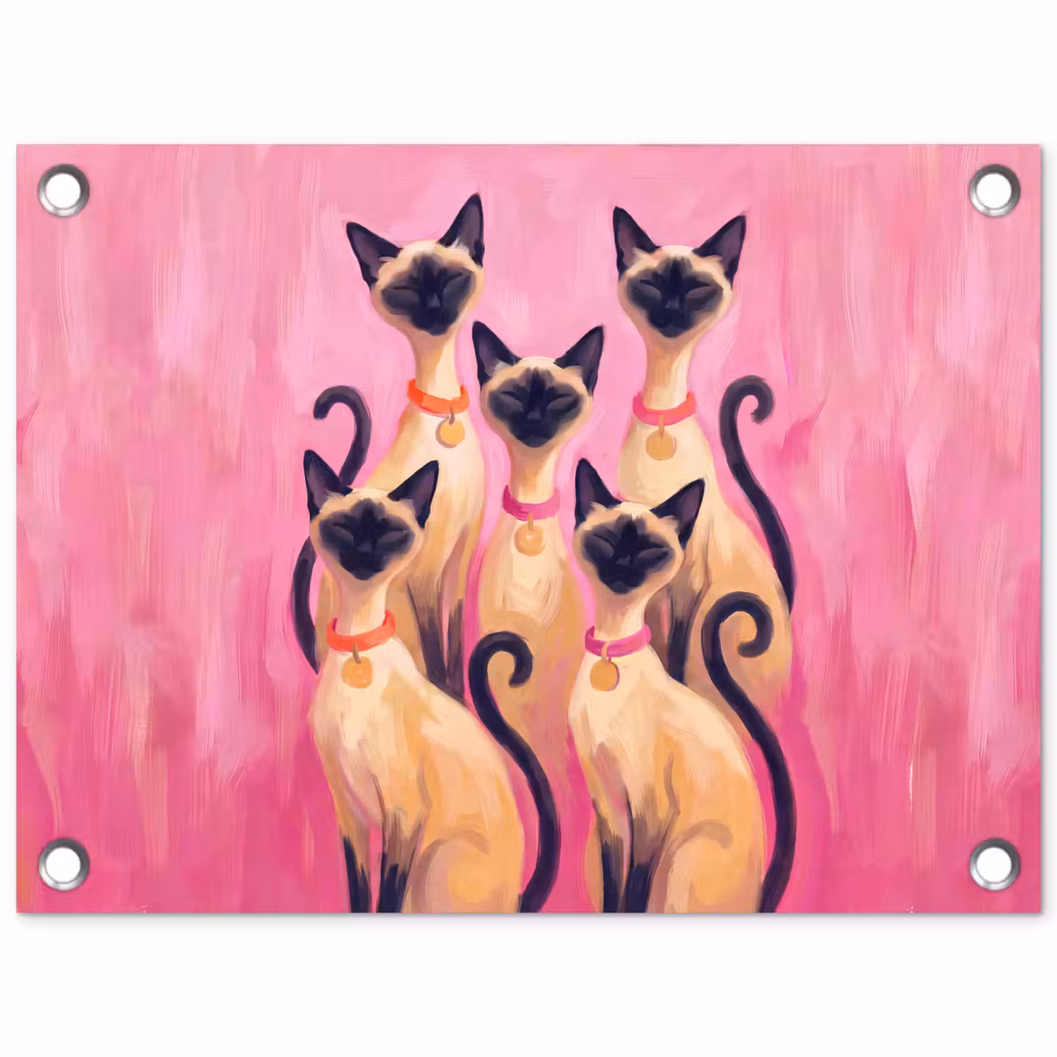 Kat - Groep - Dieren - Modern - Roze tuinposter los doek klein -3d