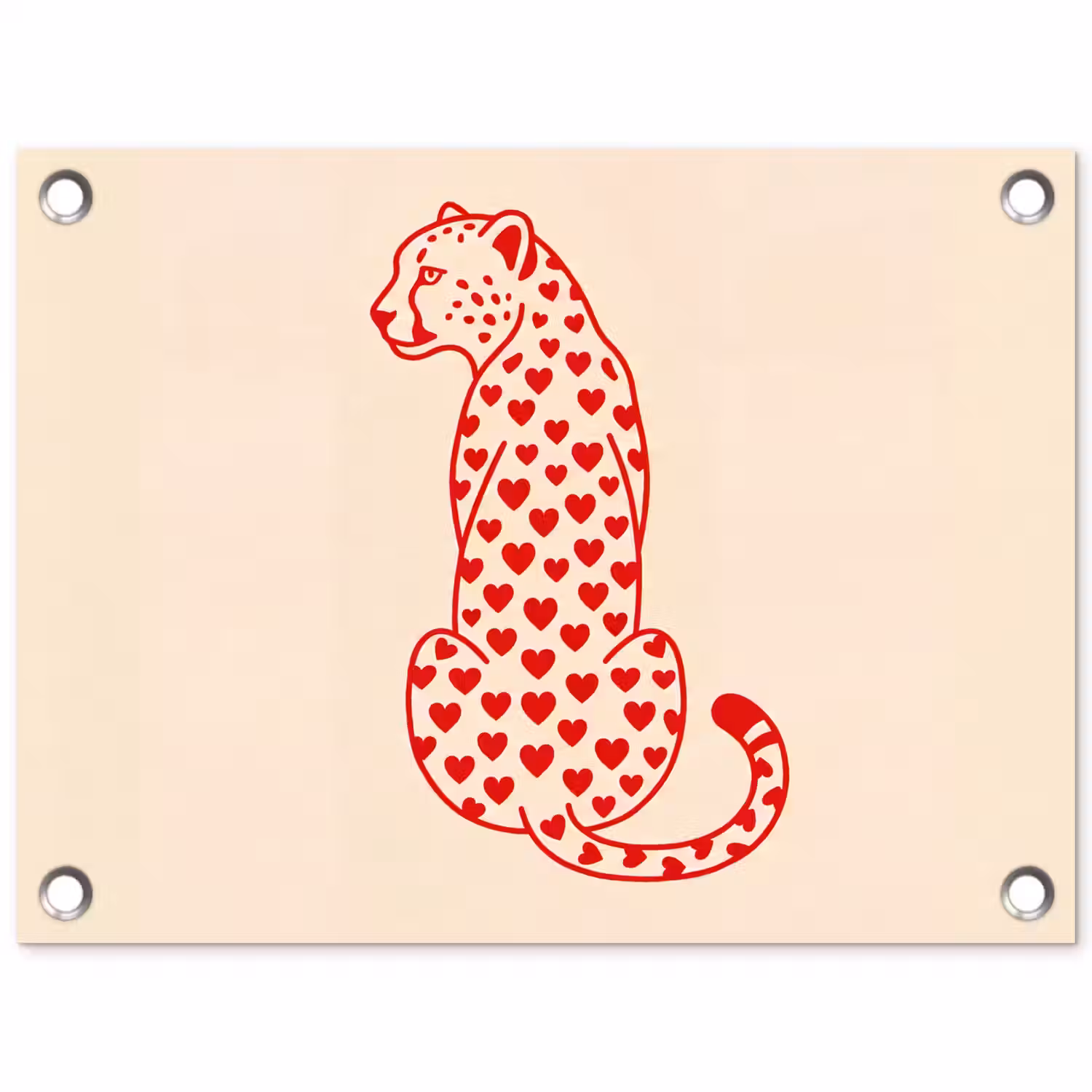 Kat - Harten - Dieren - Modern - Rood tuinposter los doek klein -3d