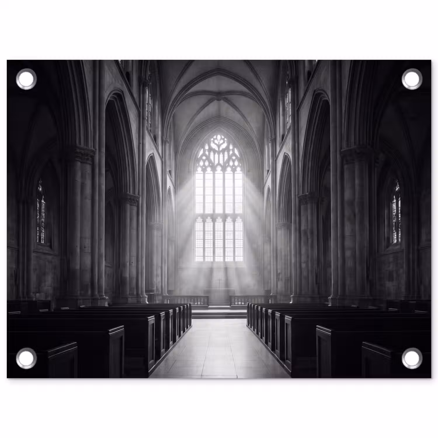 Kerk - Interieur - Lichtstralen - Architectuur - Klassiek tuinposter los doek klein -3d