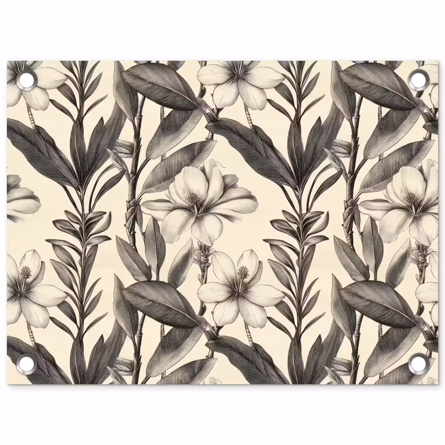 Klassiek - Botanisch - Zwart - Beige tuinposter los doek klein 239 -3d