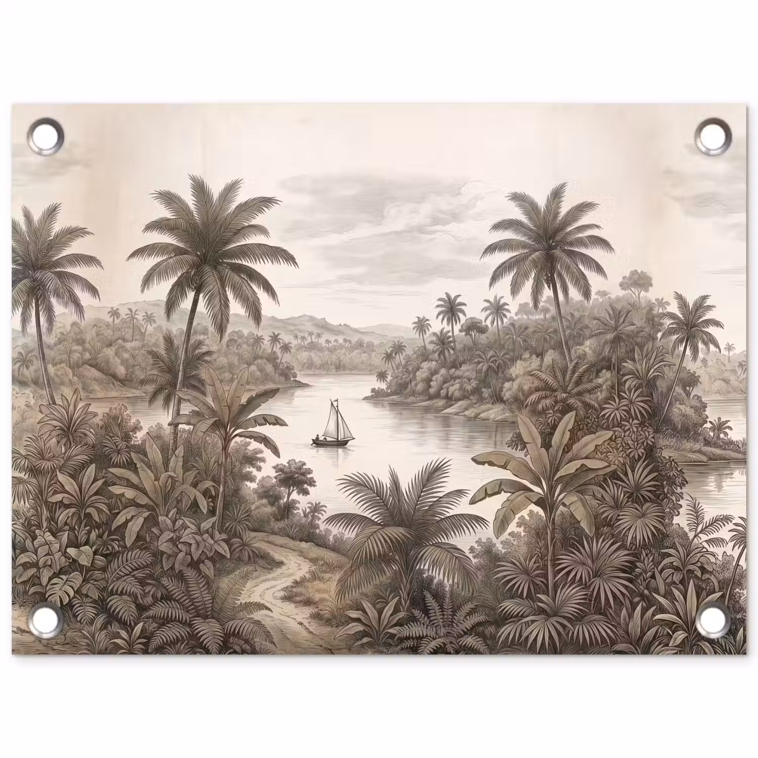 Landschap - Rivier - Boot - Tropisch - Vintage tuinposter los doek klein -3d