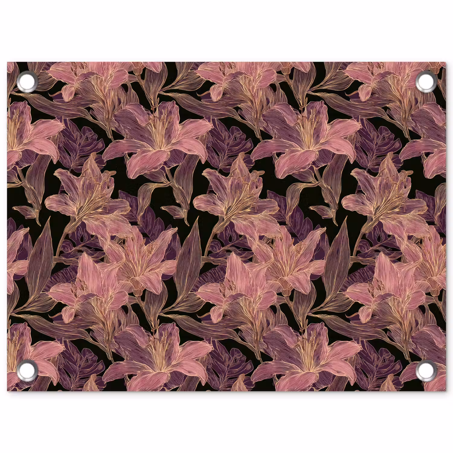 Lelies - Patroon - Paars - Goud tuinposter los doek klein 239 -3d