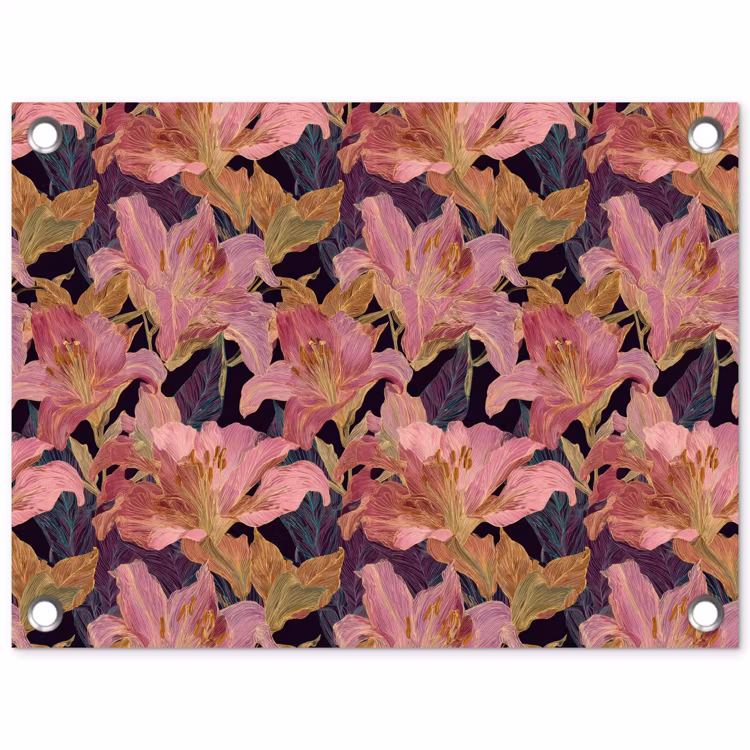 Lelies - Patroon - Roze - Goud tuinposter los doek klein 239 -3d