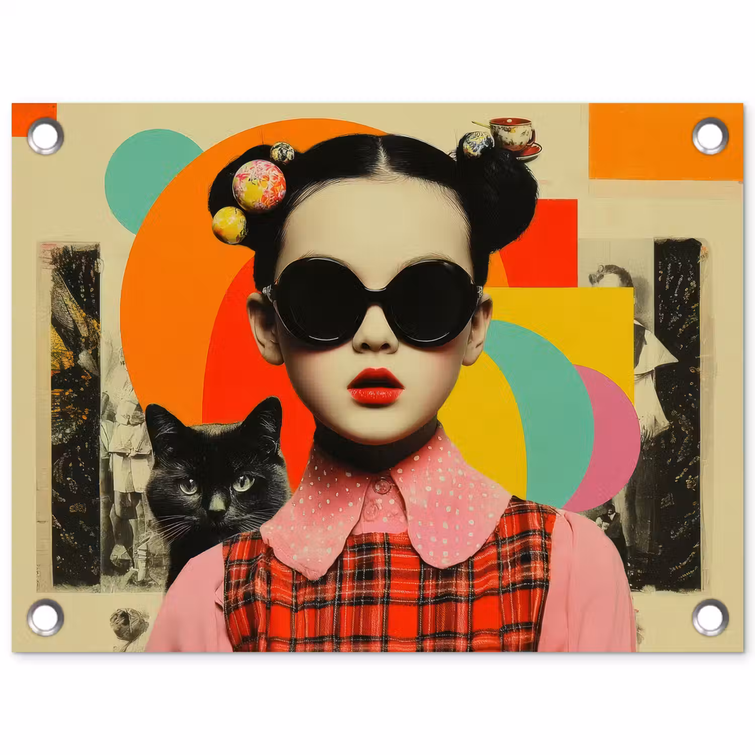 Meisje - Zonnebril - Kat - Retro tuinposter los doek klein -3d