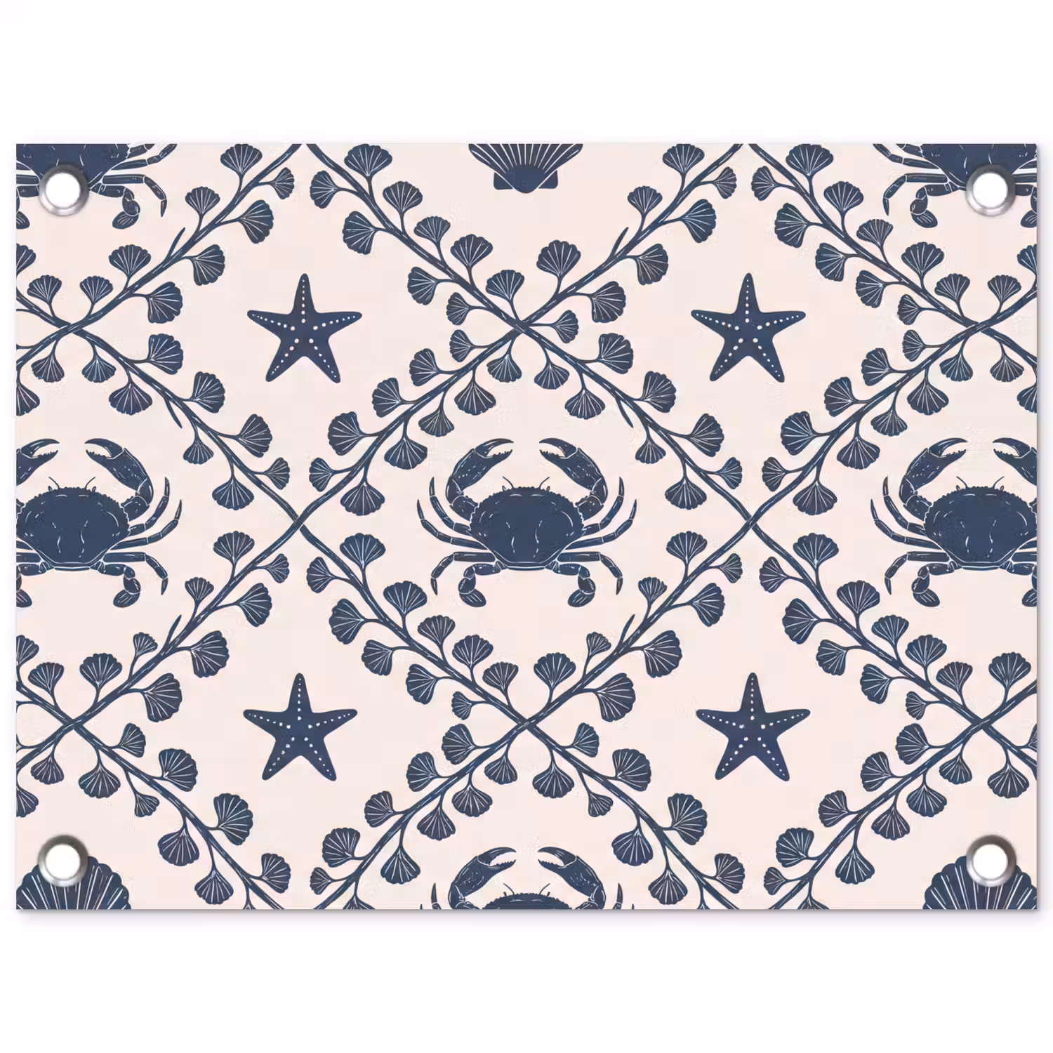 Zee - Krab - Zeester - Patroon - Blauw tuinposter los doek klein -3d