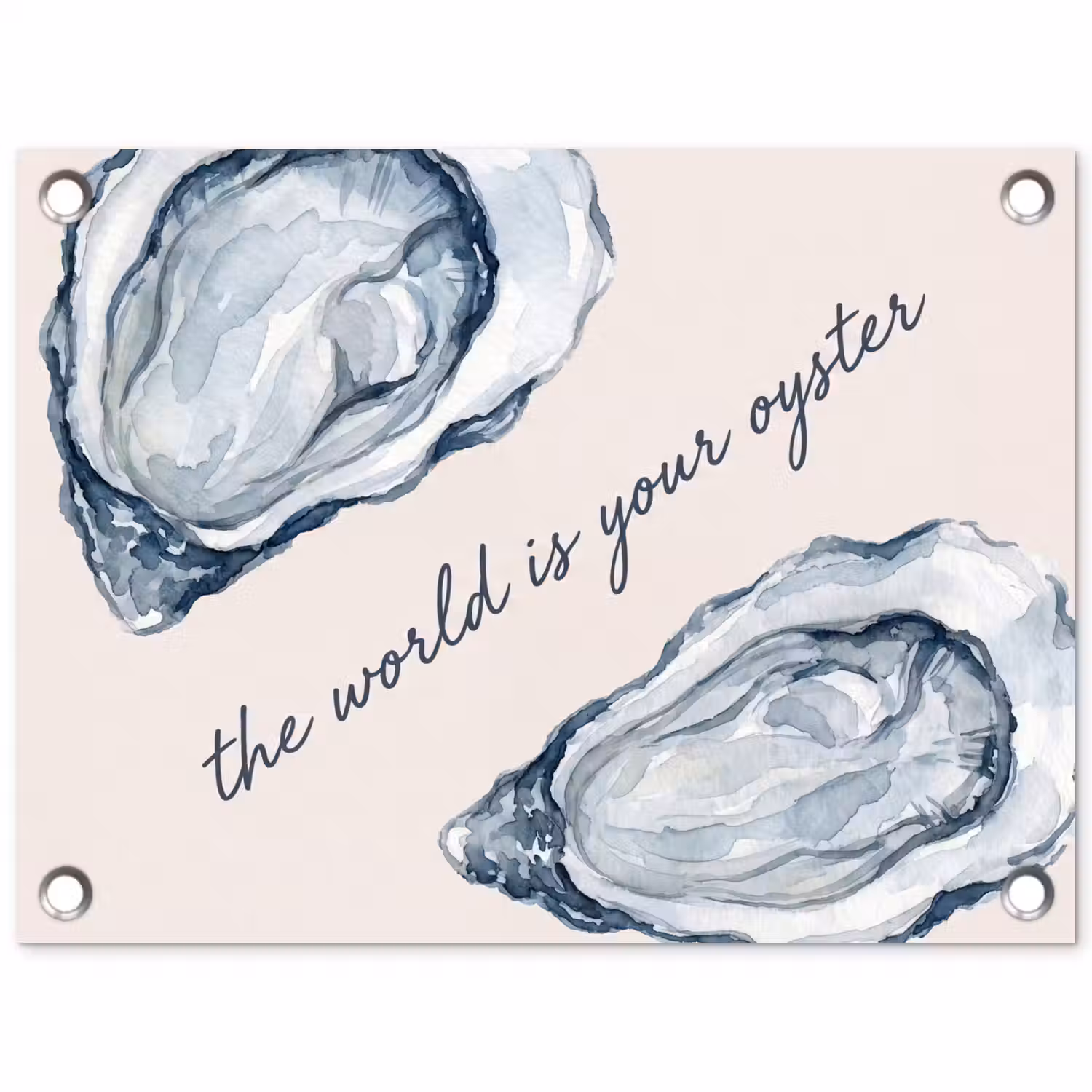 Zeeleven - Oester - Aquarel - Minimalistisch - Blauw tuinposter los doek klein -3d