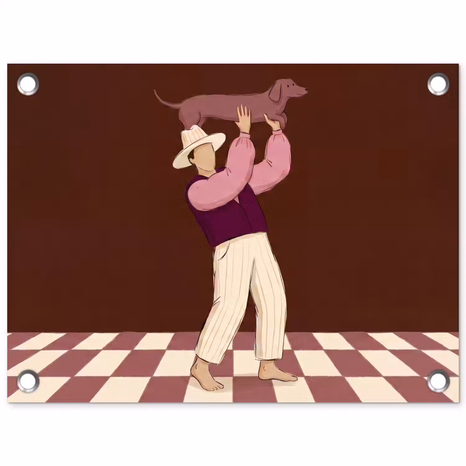 Mens - Hond - Dieren - Abstract - Roze tuinposter los doek klein -3d