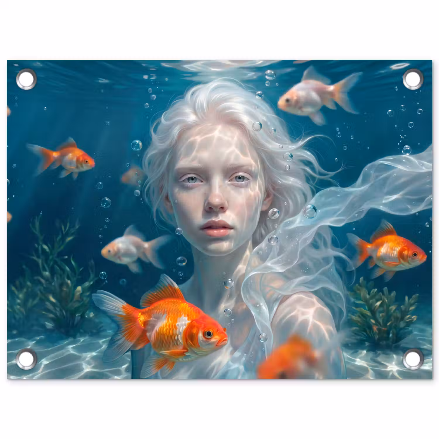 Mens - Onderwater - Vis - Modern - Blauw tuinposter los doek klein -3d