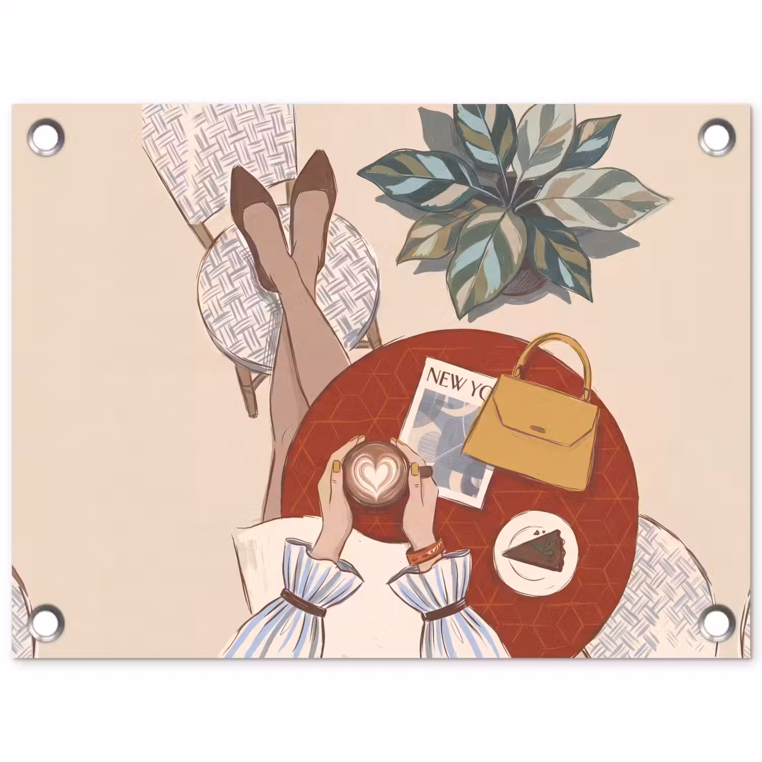 Mensen - Cafe - Koffie - Stadsleven - Modern tuinposter los doek klein -3d