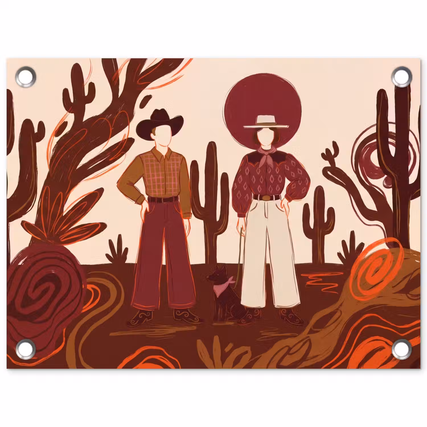 Mensen - Cowboykleding - Westerse stijl - Illustratie - Bruin tuinposter los doek klein -3d