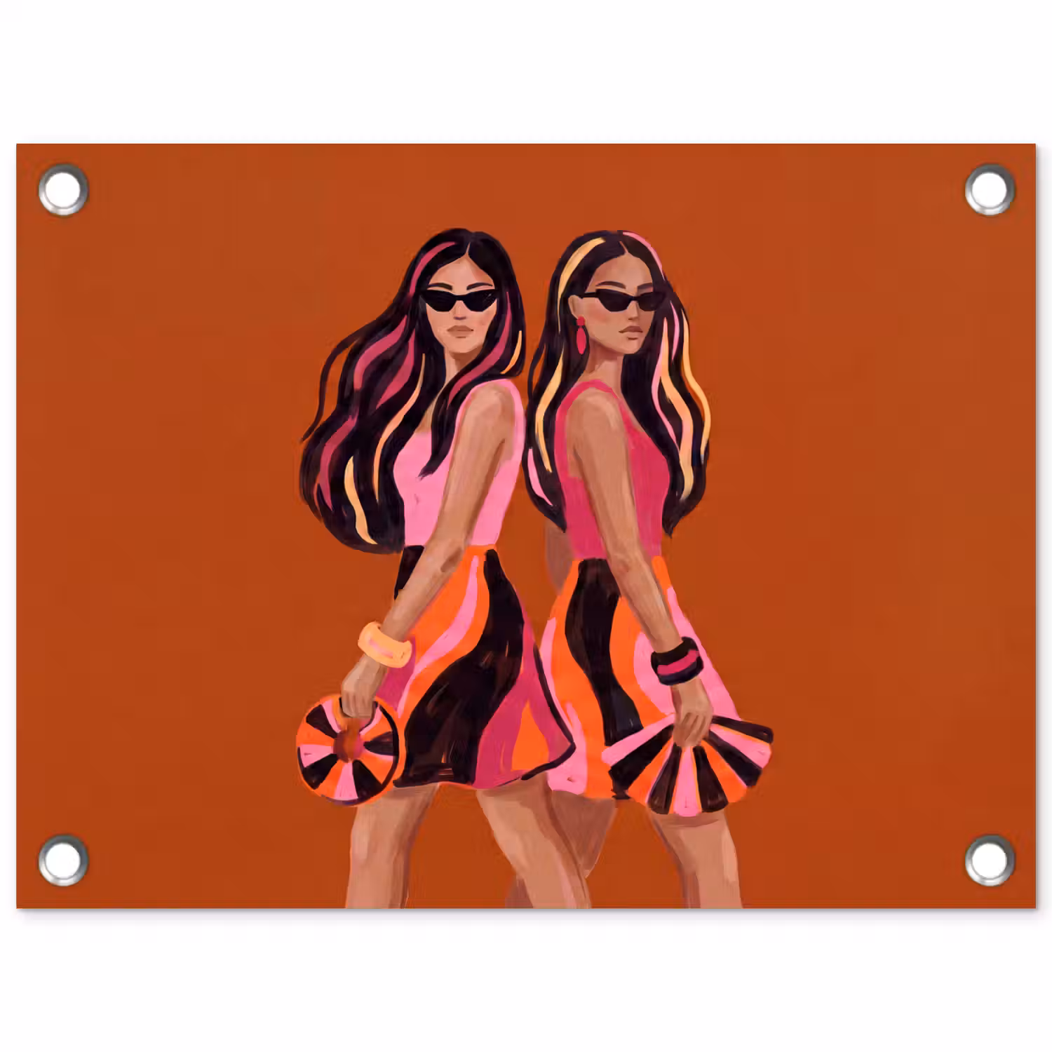Mensen - Duo - Mode - Illustratie - Kleurrijk tuinposter los doek klein -3d
