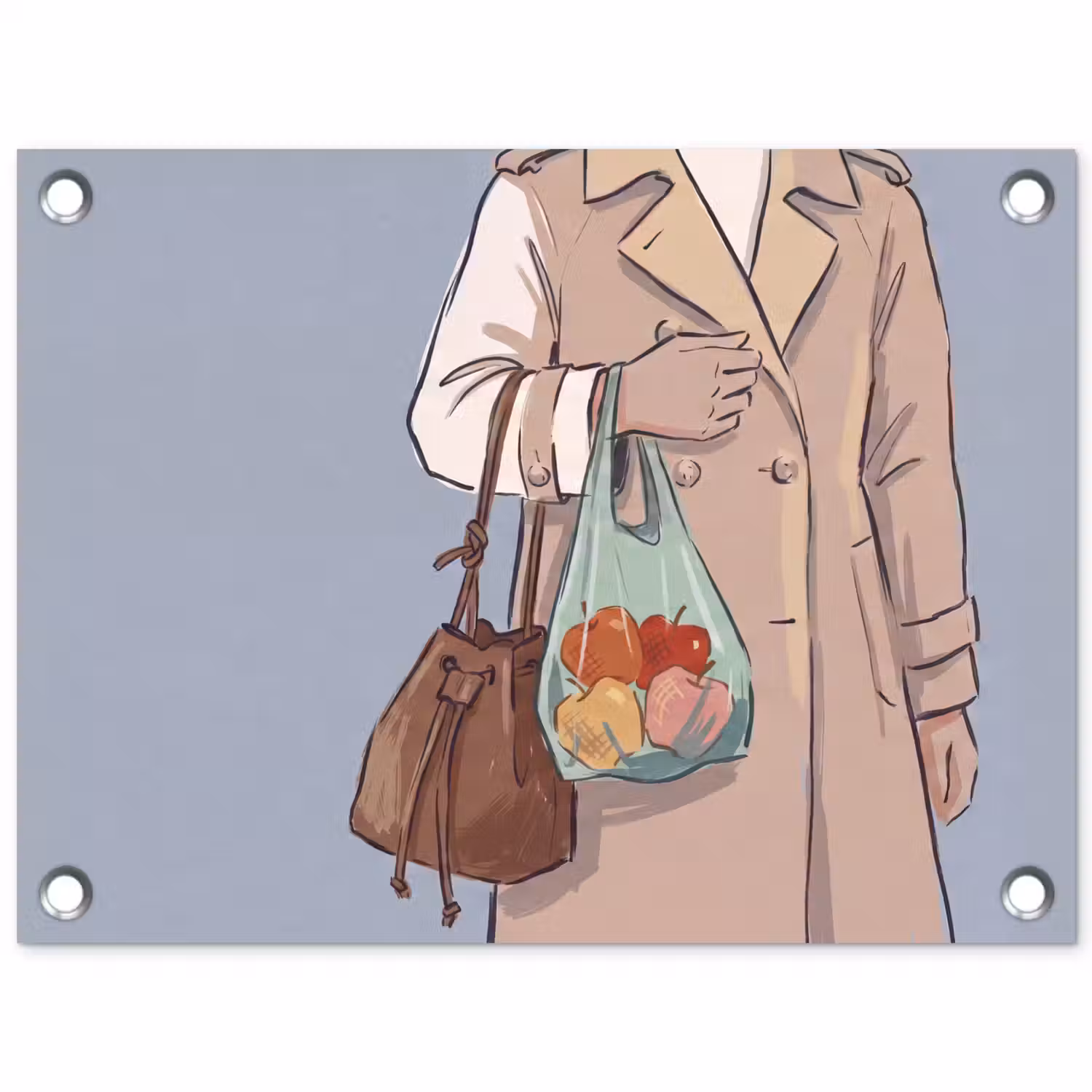 Mensen - Boodschappen - Stadsleven - Modern - Kleurrijk tuinposter los doek klein -3d