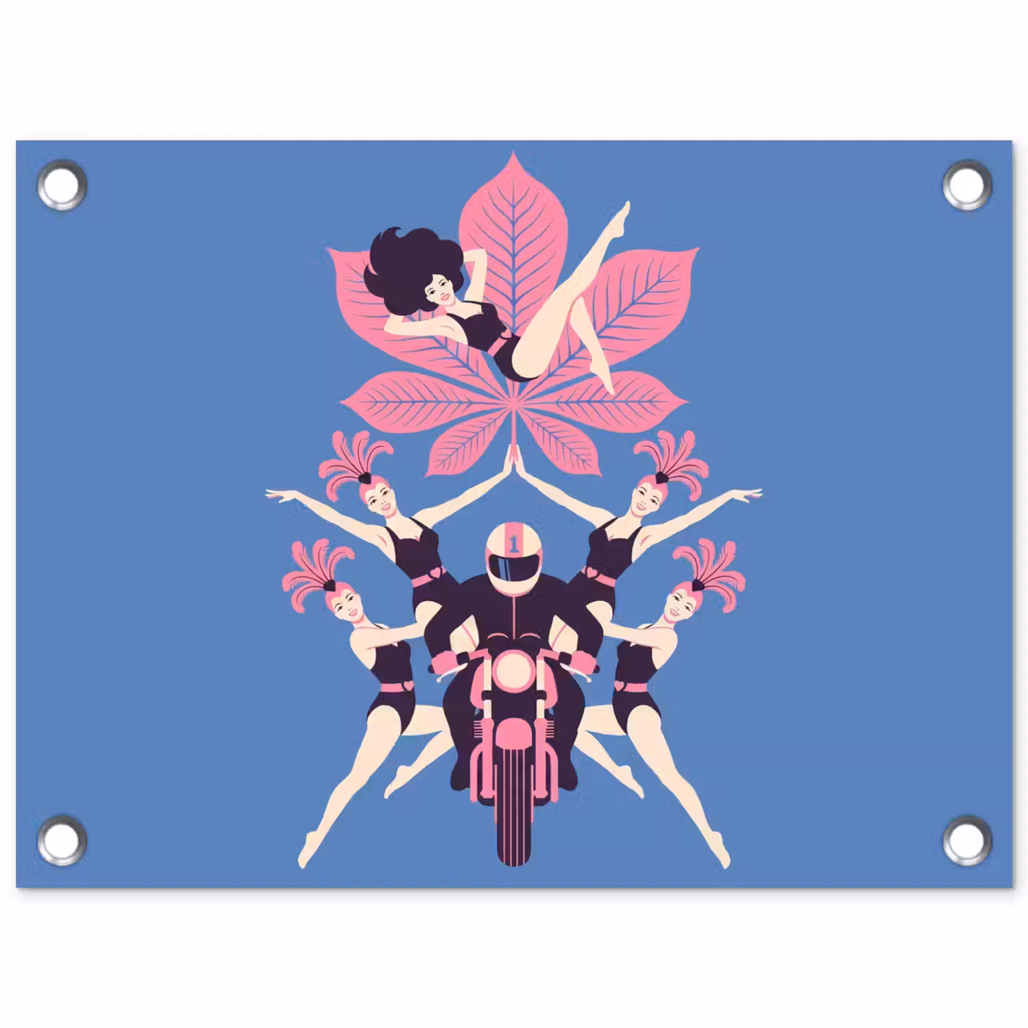Mensen - Dans - Motor - Retro - Roze tuinposter los doek klein -3d