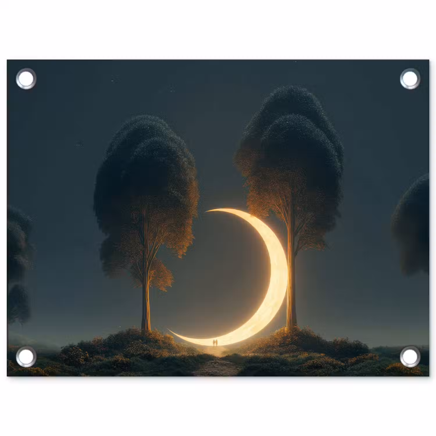 Maan - Bomen - Wandeling tuinposter los doek klein -3d