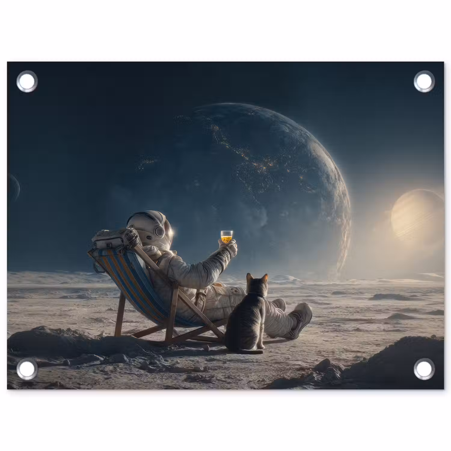 Maan - Kat - Astronaut - Ruimte tuinposter los doek klein -3d