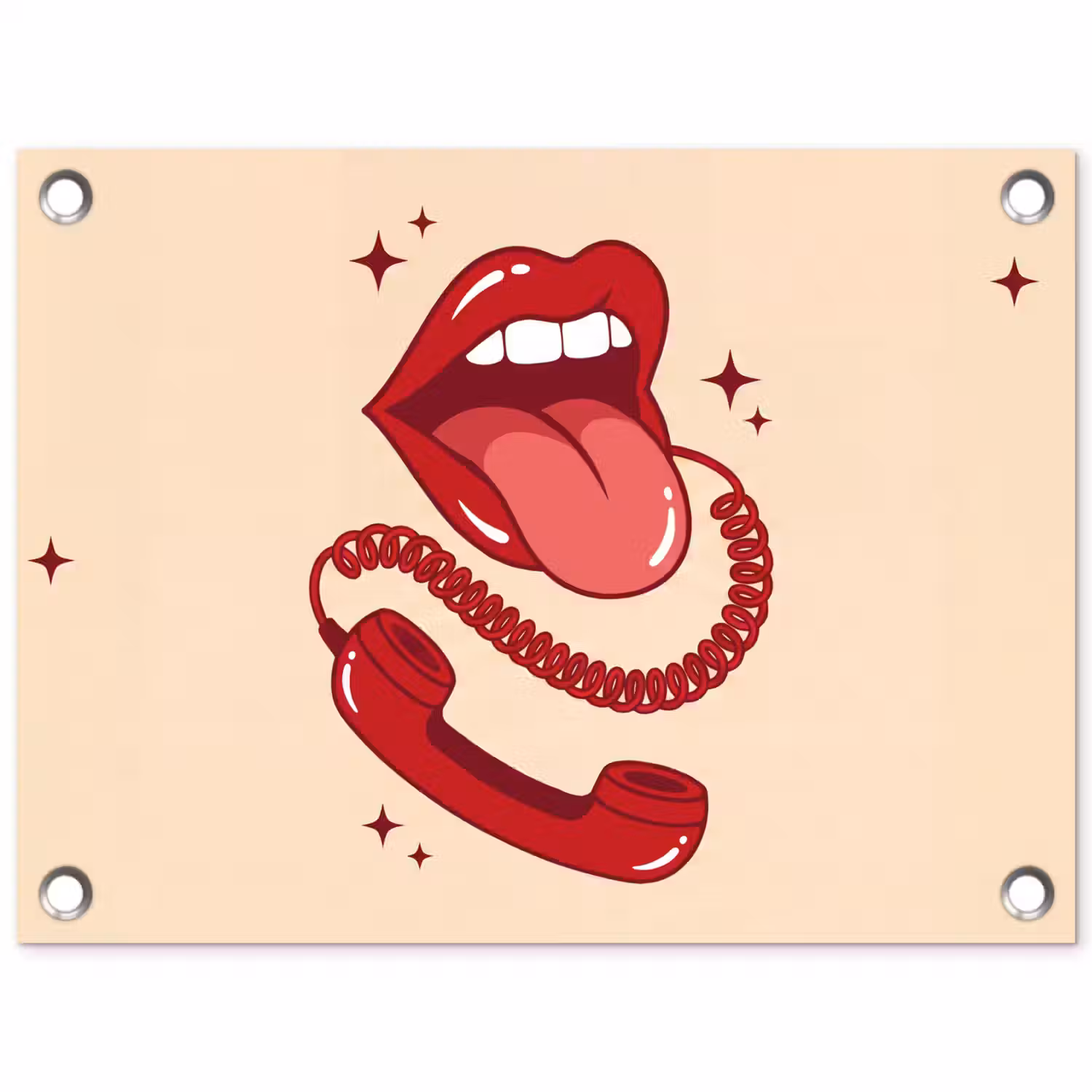 Mond - Telefoon - Popart - Rood - Illustratie tuinposter los doek klein -3d