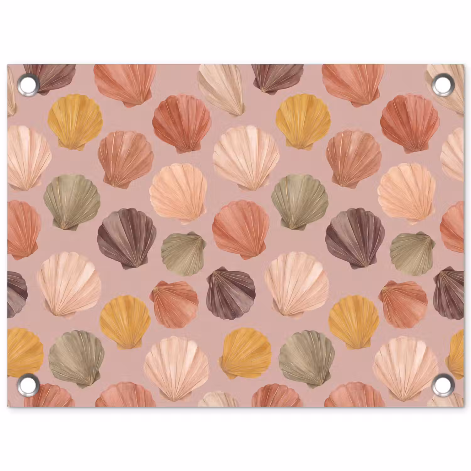 Schelp - Patroon - Zee - Aquarel - Aardetinten tuinposter los doek klein -3d