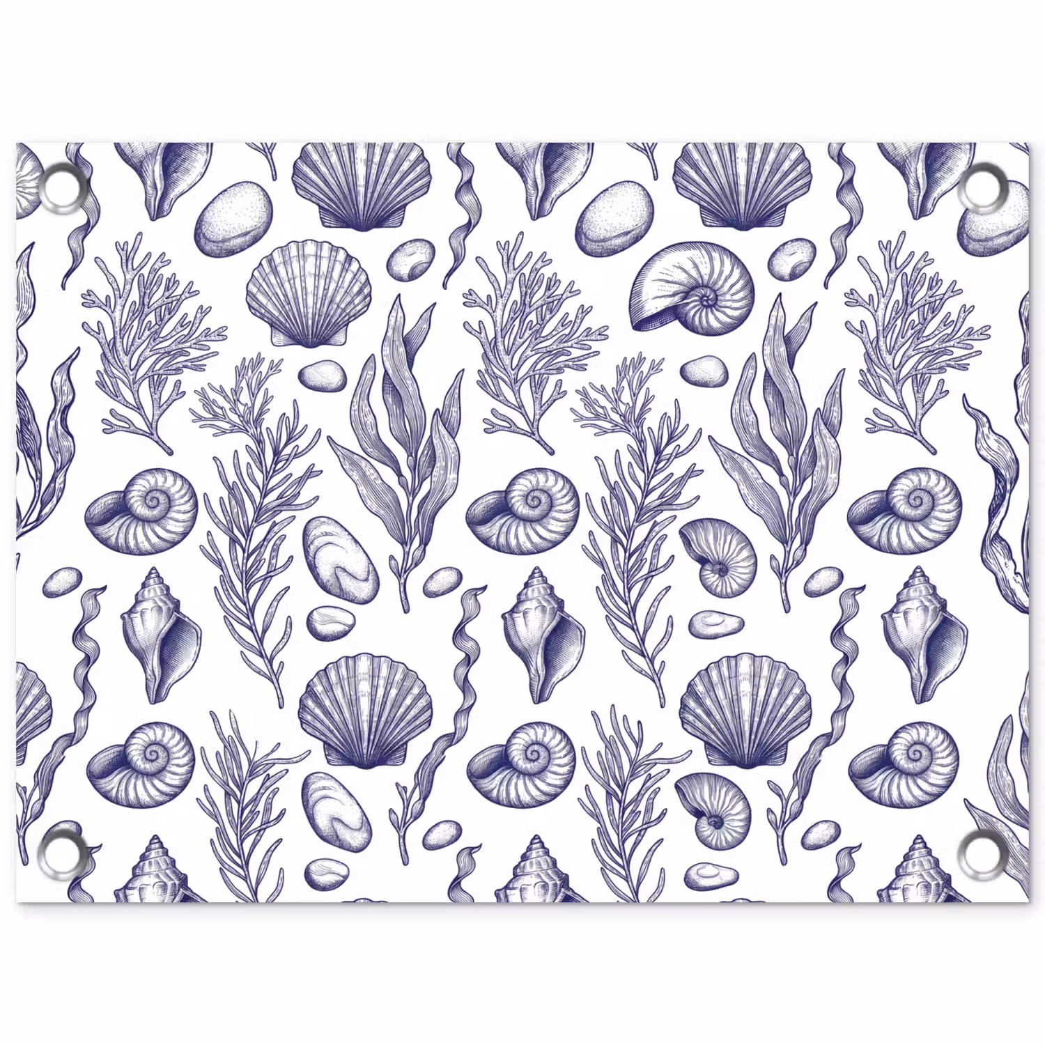 Schelpen - Zeewier - Oceaan - Illustratie - Blauw tuinposter los doek klein -3d