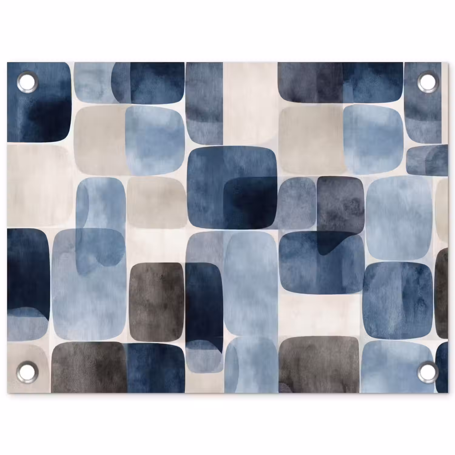 Patroon - Blauw - Vierkanten tuinposter los doek klein -3d