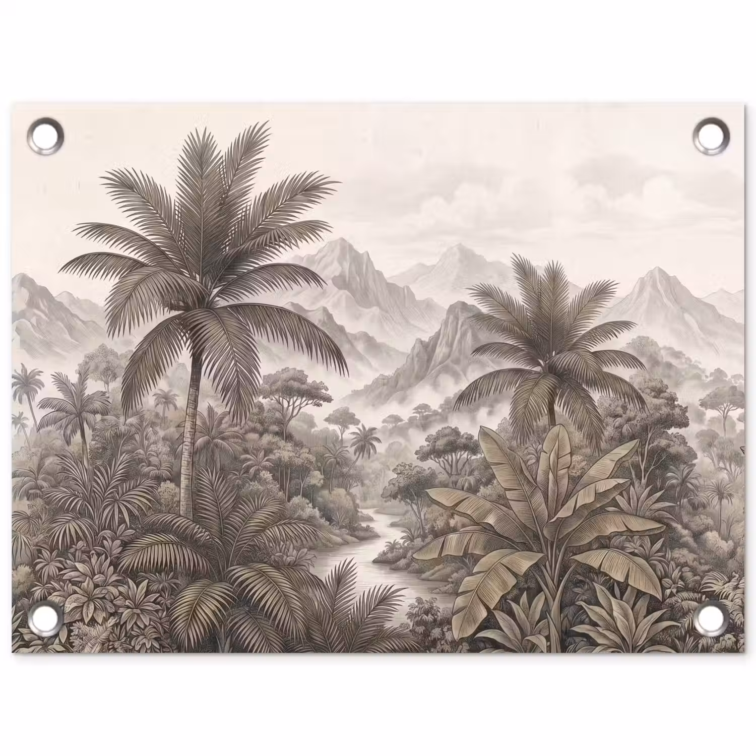 Natuur - Bergen - Rivier - Tropisch - Vintage tuinposter los doek klein -3d