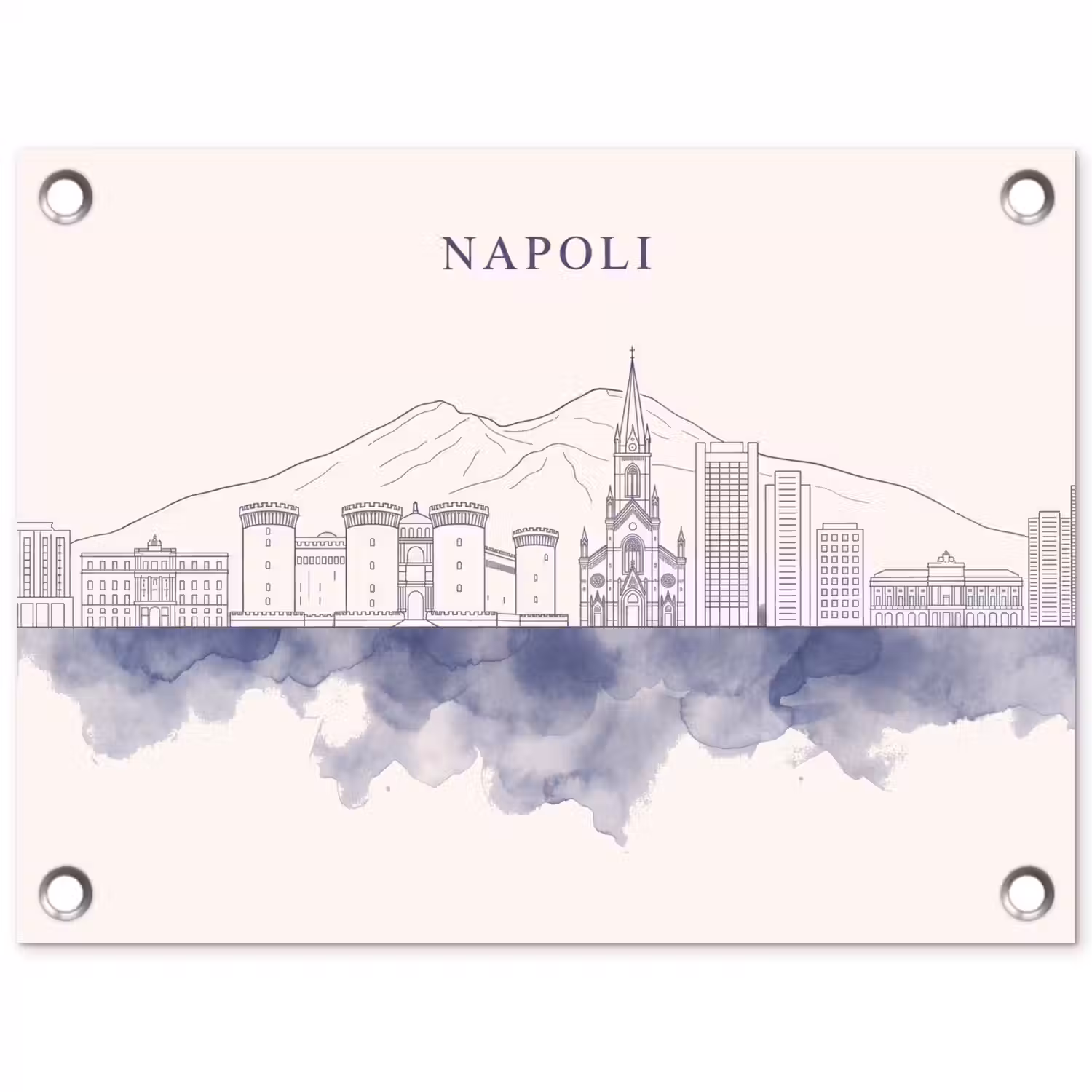 Napels - Skyline - Italie - Lijntekening - Aquarel tuinposter los doek klein -3d