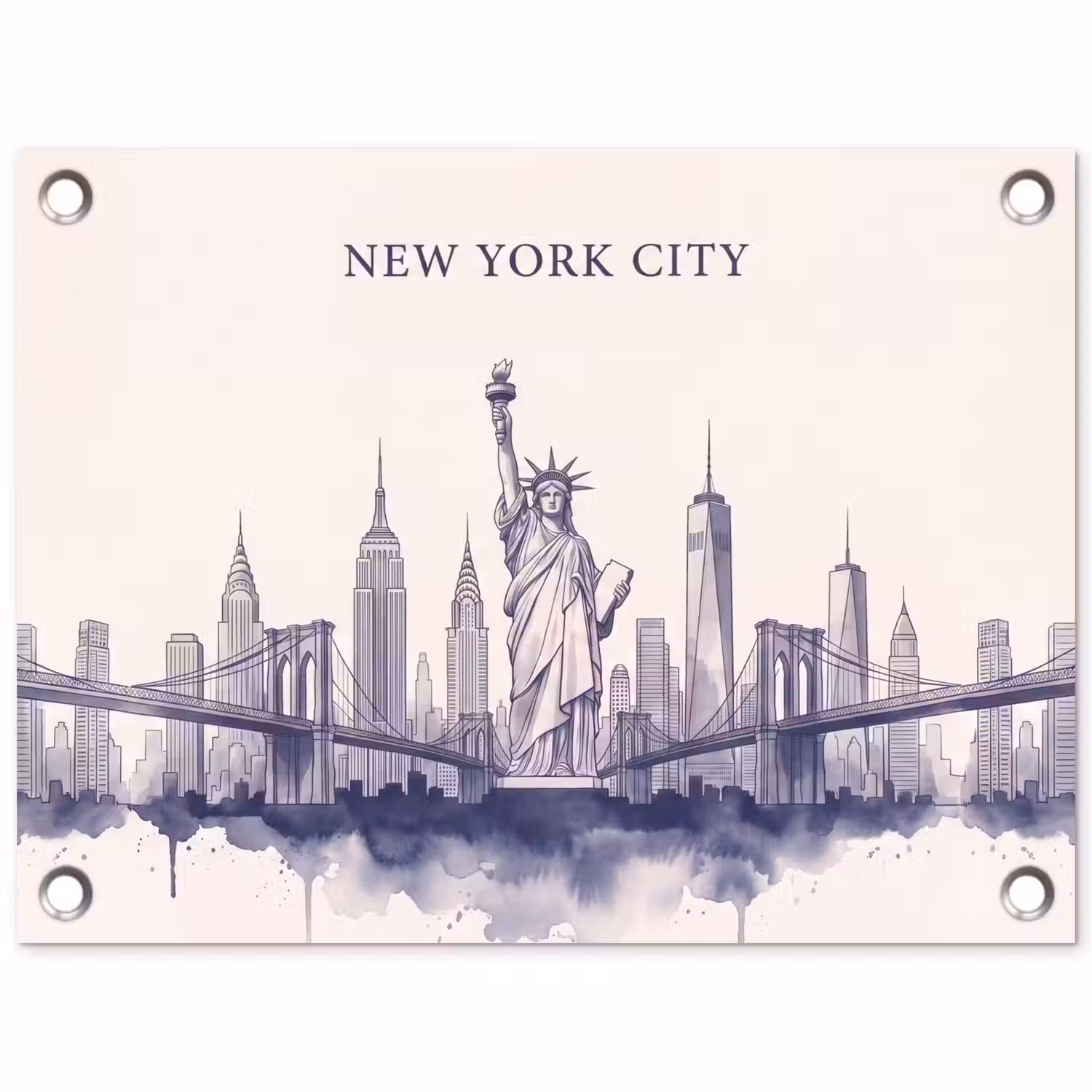 New York - Vrijheidsbeeld - Skyline - Illustratie - Blauw tuinposter los doek klein -3d