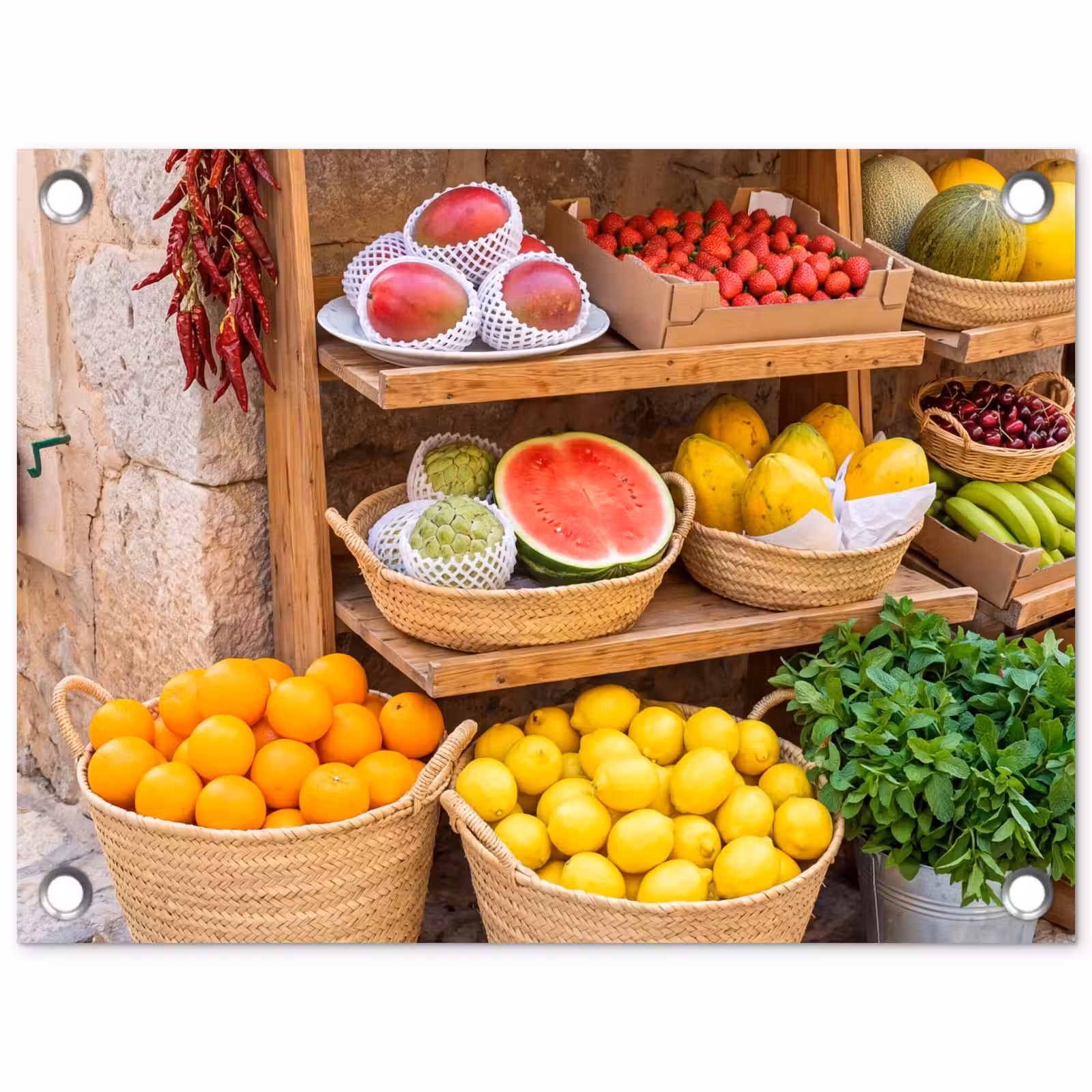 Gartenposter - Obst – Markt – Frisch - Fruit - Markt - Vers tuinposter los doek klein