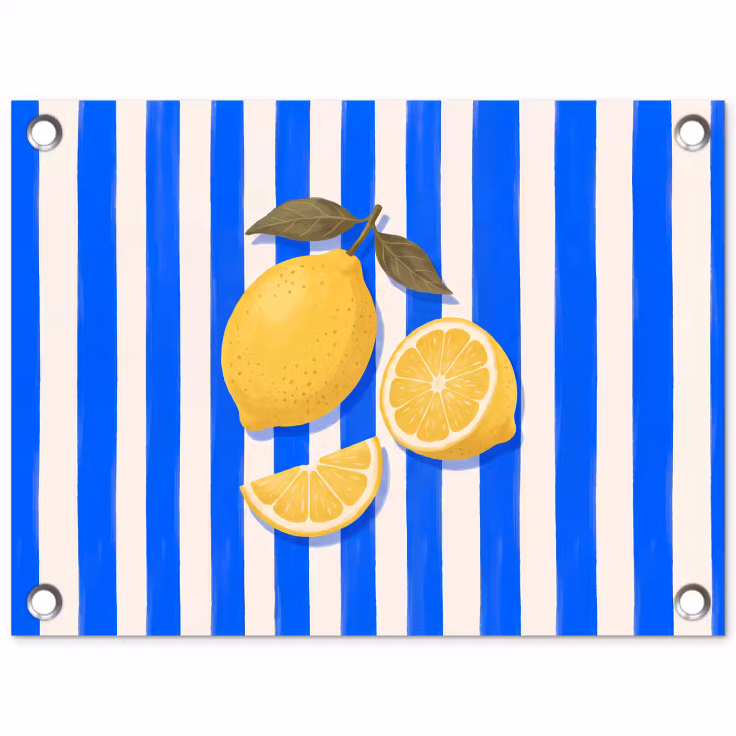 Fruit - Citroen - Zomer - Geel - Blauw tuinposter los doek klein -3d
