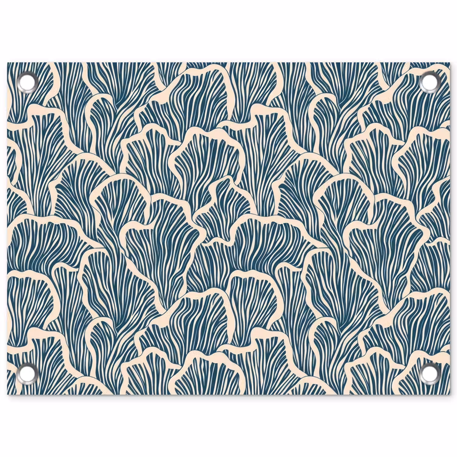 Organisch - Blauw - Crème - Schelpen tuinposter los doek klein 239 -3d