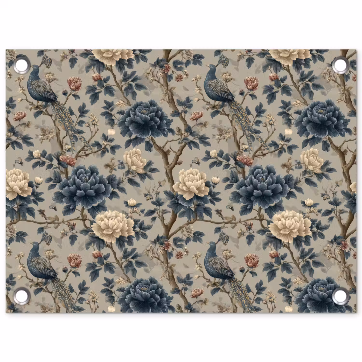 Pauw - Bloemen - Blauw tuinposter los doek klein 239 -3d