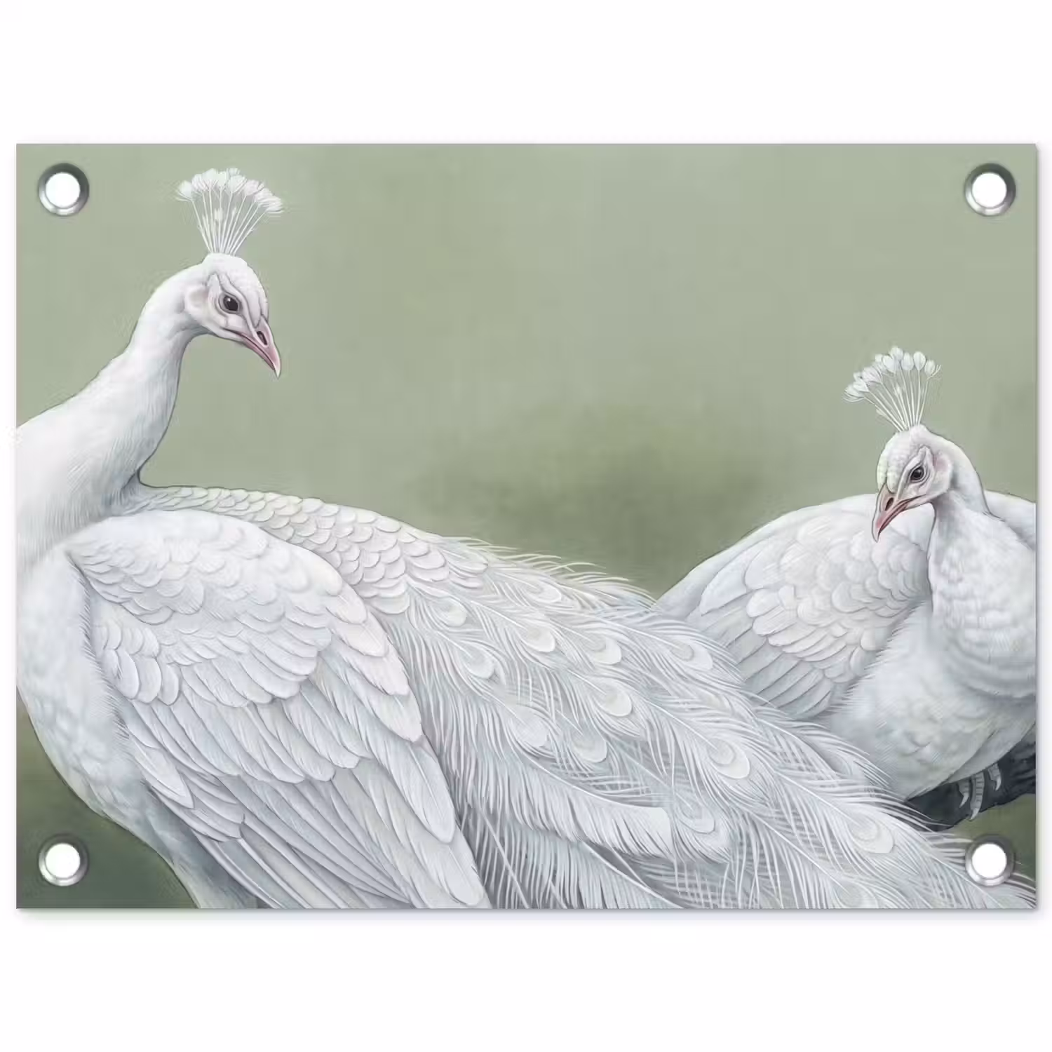 Pauwen - Wit - Natuur - Groen tuinposter los doek klein -3d
