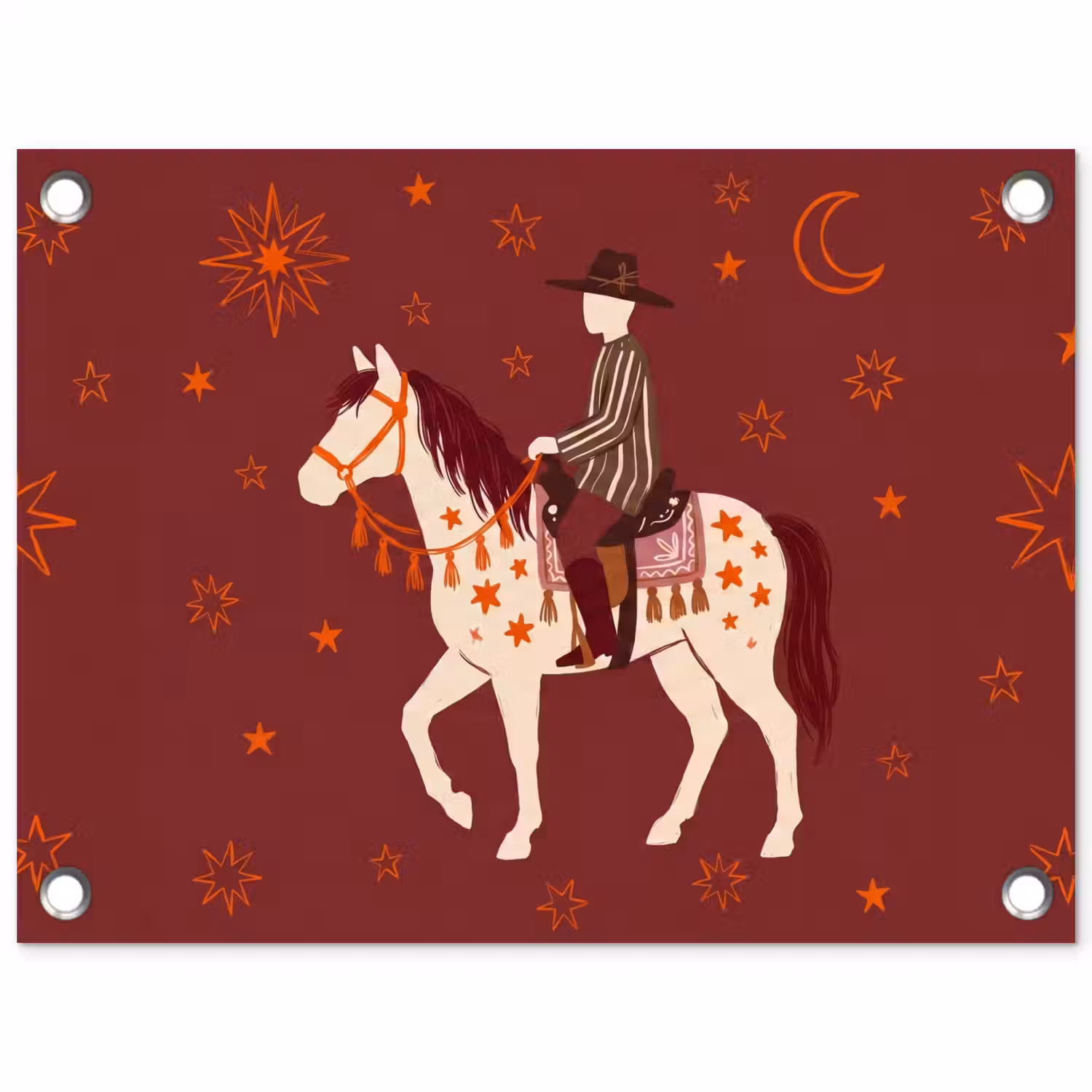 Paard - Ruiter - Sterren - Nacht - Illustratie tuinposter los doek klein -3d
