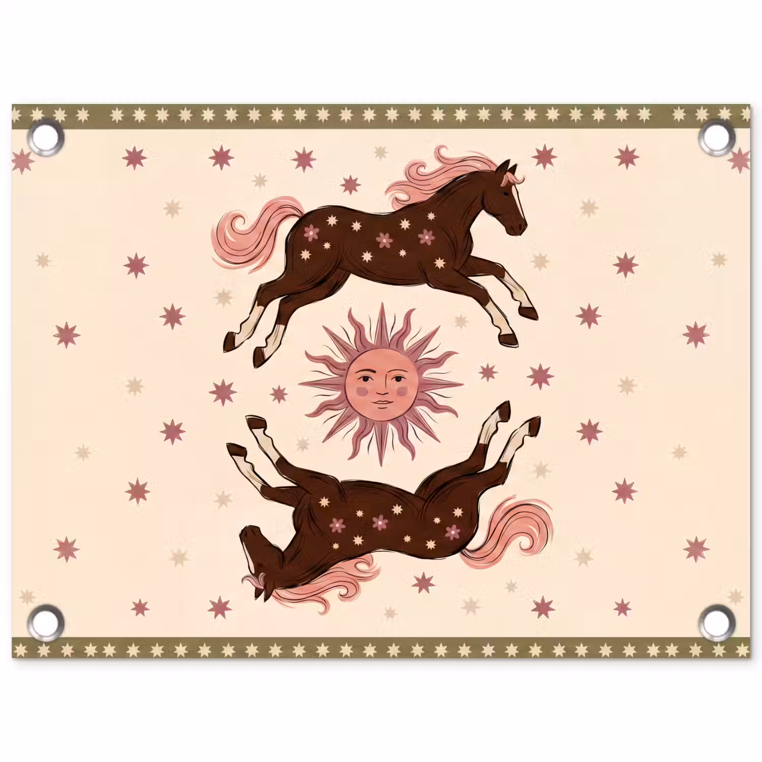 Paard - Zon - Mystiek - Illustratie - Roze tuinposter los doek klein -3d