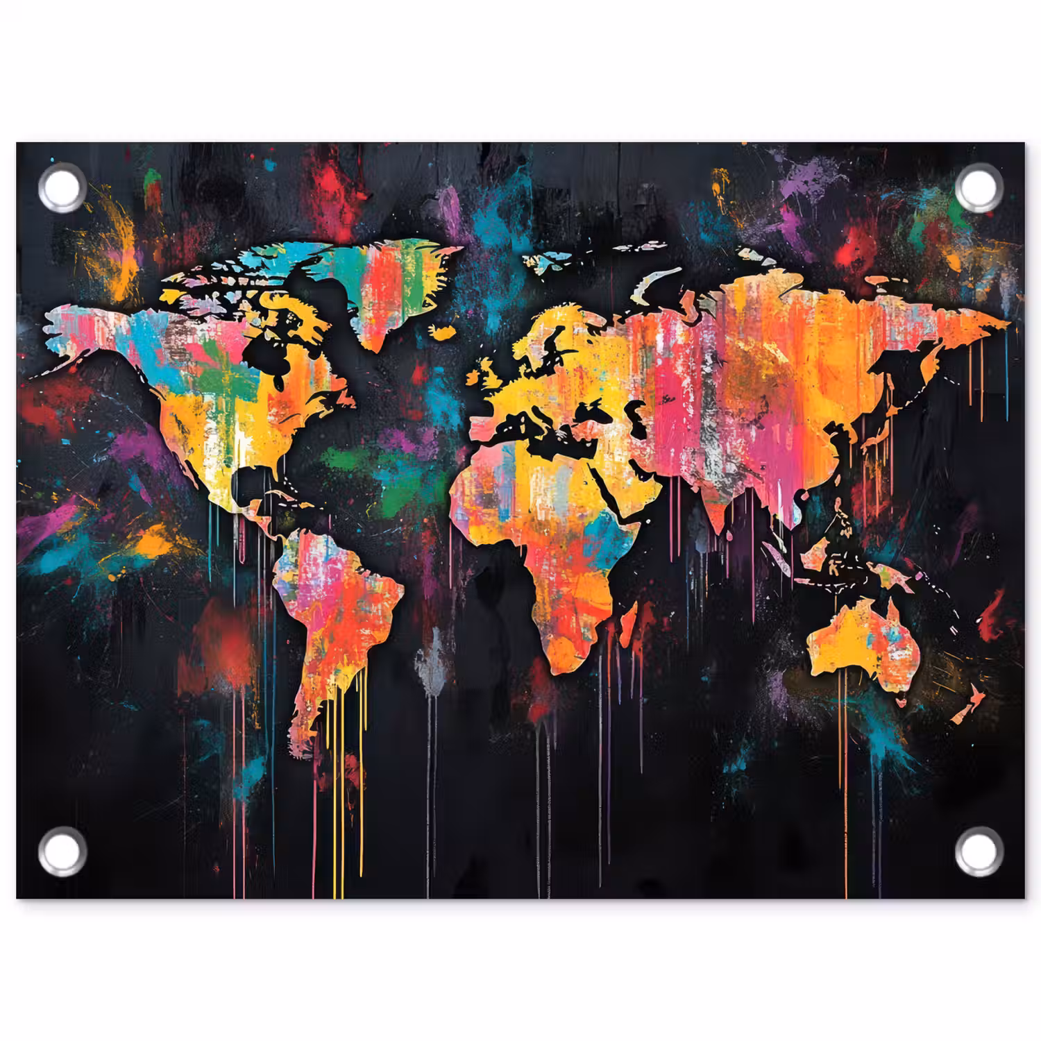 Penseelstreken - Artistiek - Wereldkaart - Kleurrijk tuinposter los doek klein -3d