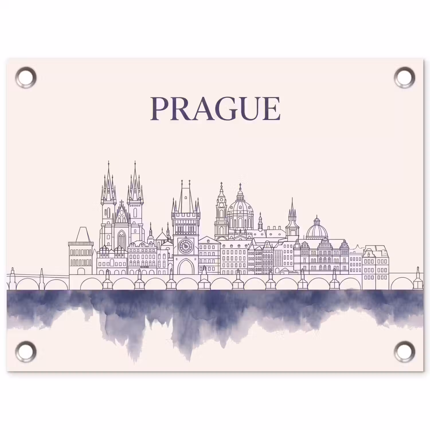 Praag - Skyline - Architectuur - Blauw tuinposter los doek klein -3d