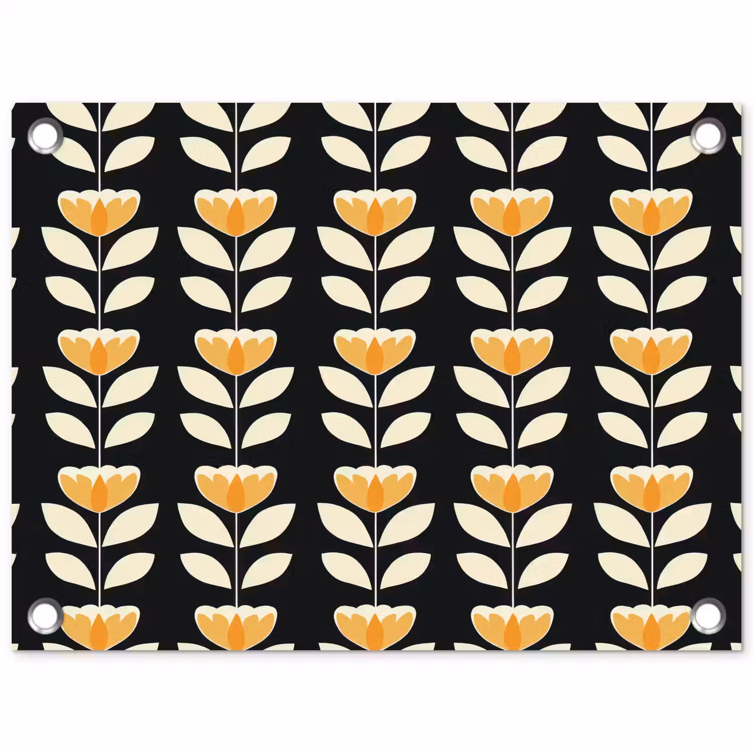 Retro - Bloem - Zwart - Okergeel tuinposter los doek klein 239 -3d