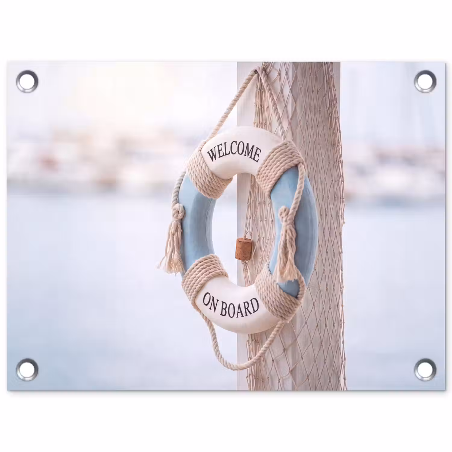 Reddingsboei - Maritiem - Welkom - Blauw - Wit tuinposter los doek klein -3d