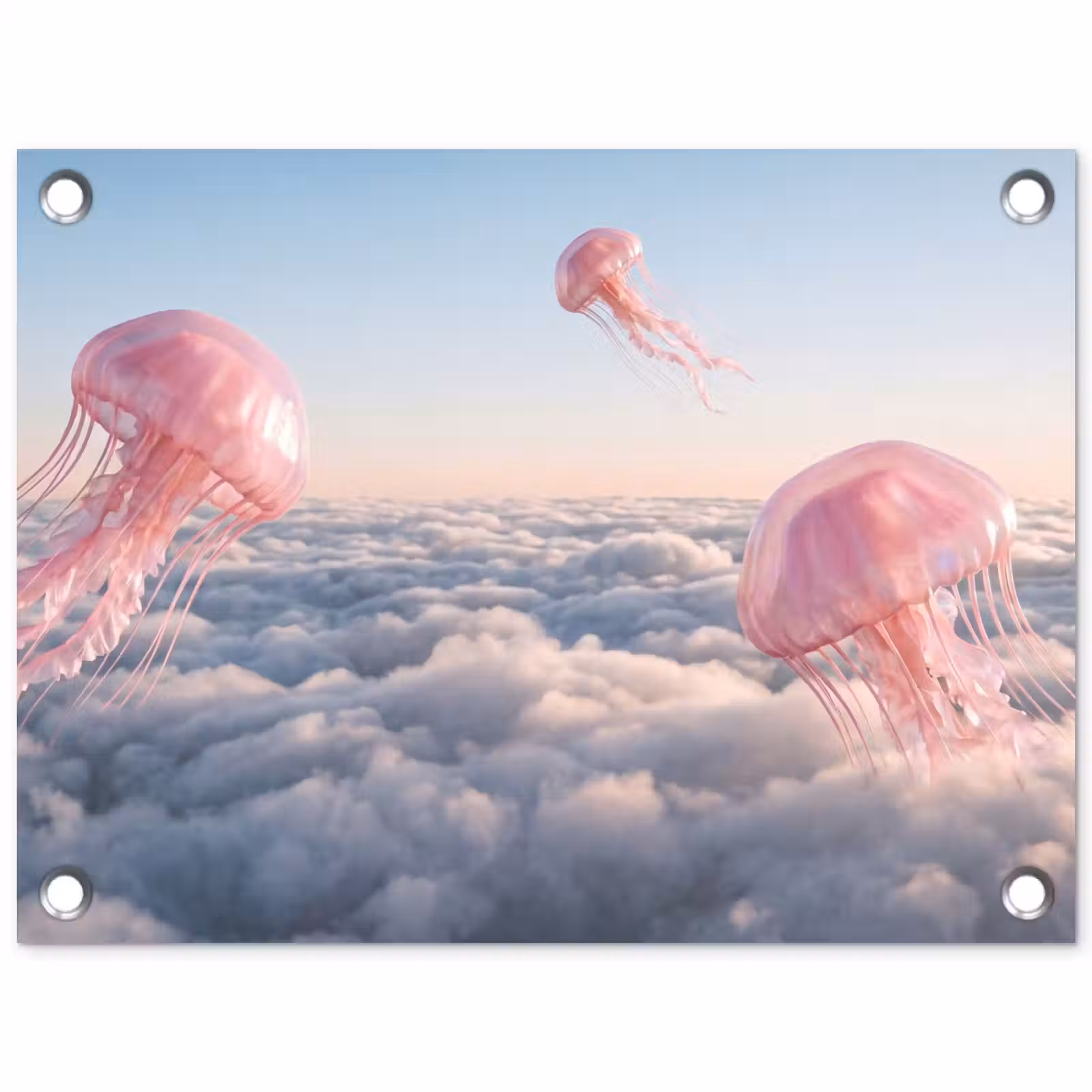 Gartenposter - Rosa Tier – Wolken - Roze dier - Wolken tuinposter los doek klein