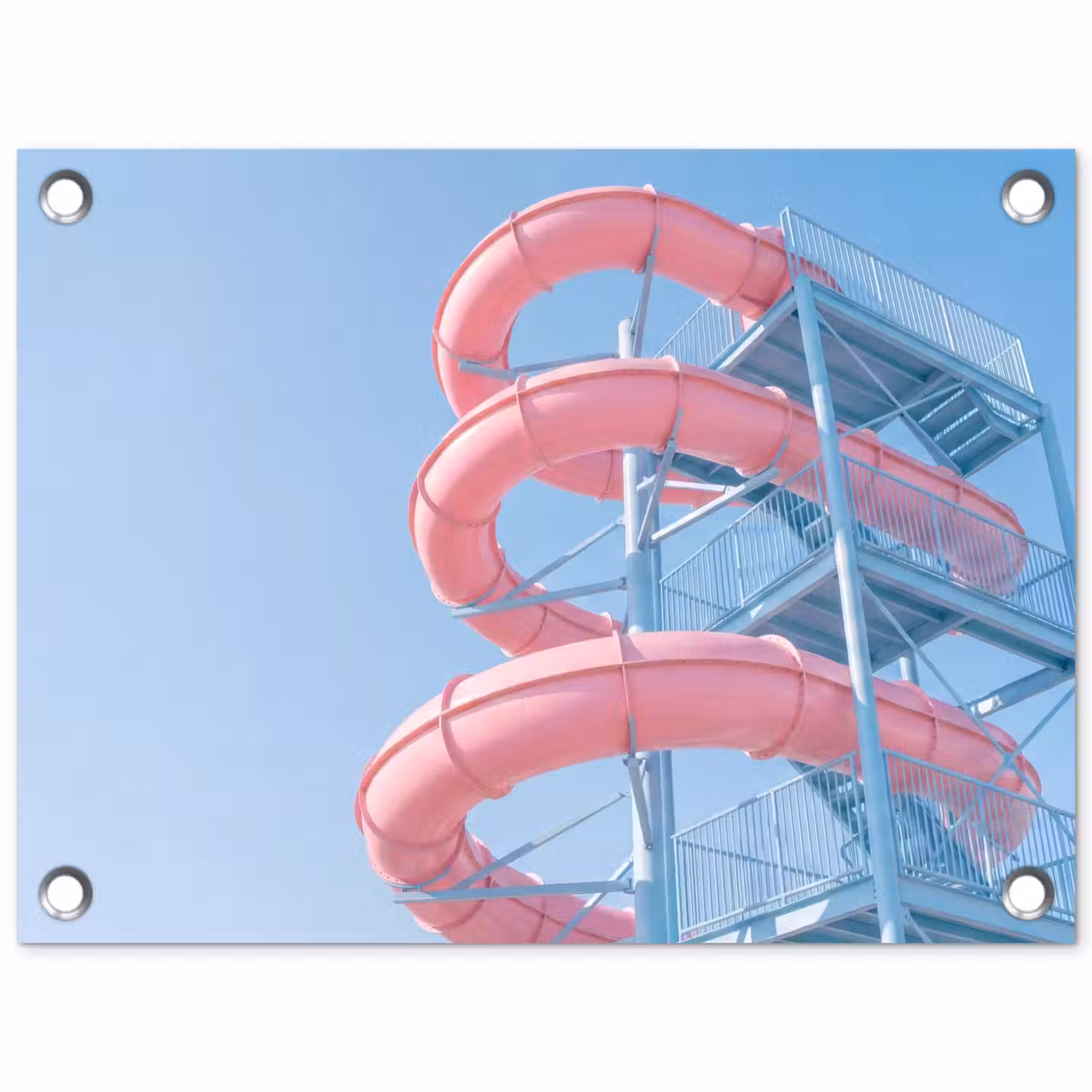 Glijbaan - Waterpark - Spiraal - Modern - Roze tuinposter los doek klein -3d