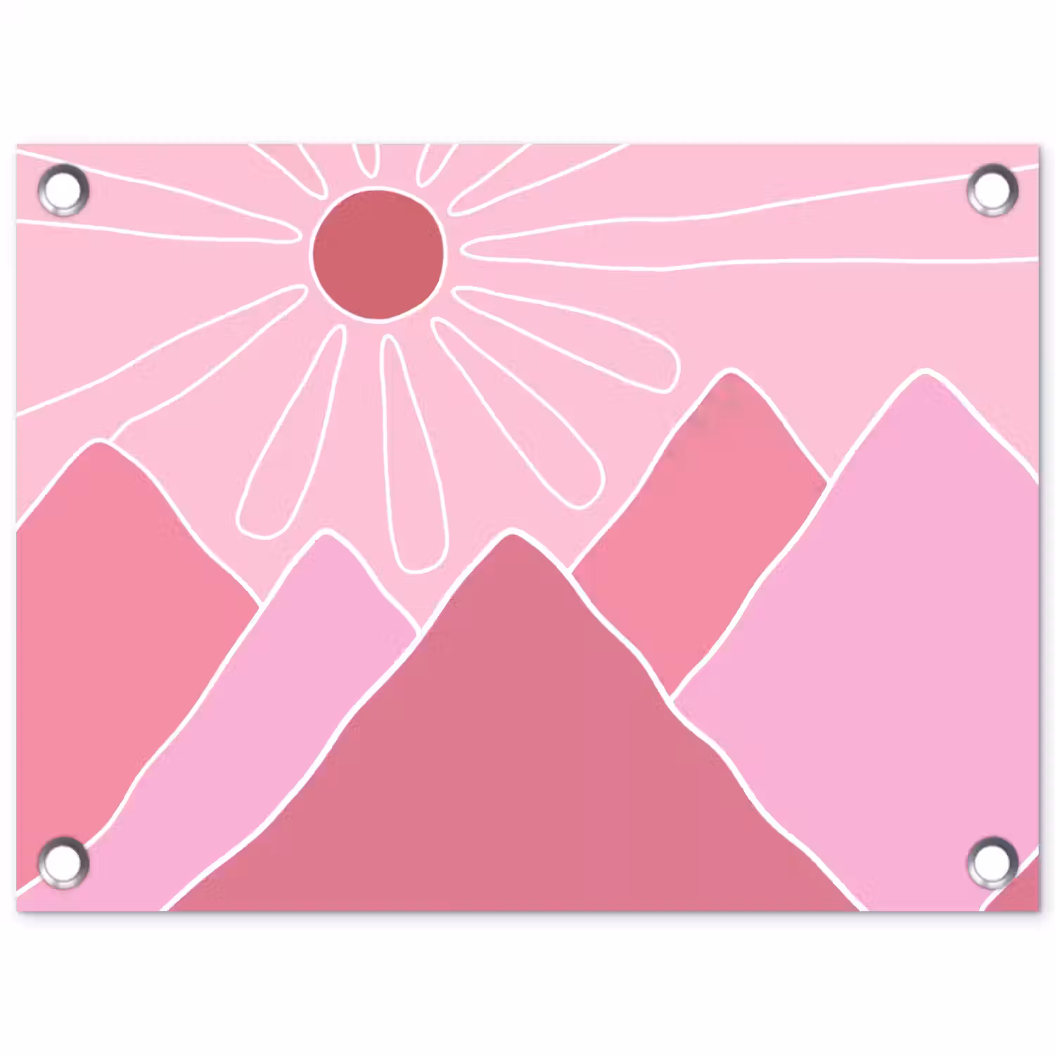 Zon - Bergen - Natuur - Abstract - Roze tuinposter los doek klein -3d