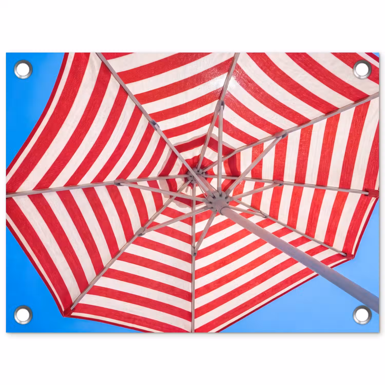 Parasol - Strepen - Zomer - Rood - Blauw tuinposter los doek klein -3d