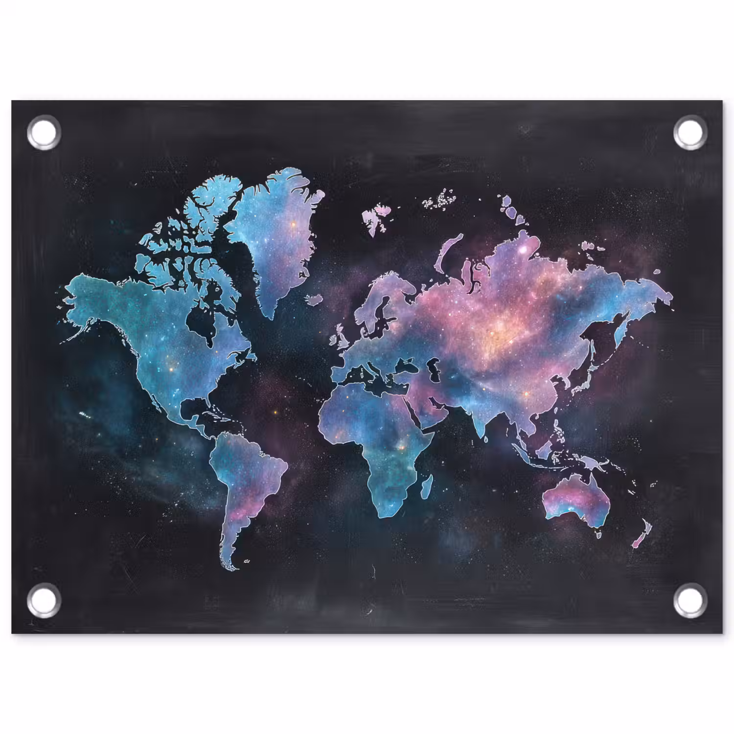 Sterren - Wereldkaart - Blauw tuinposter los doek klein -3d