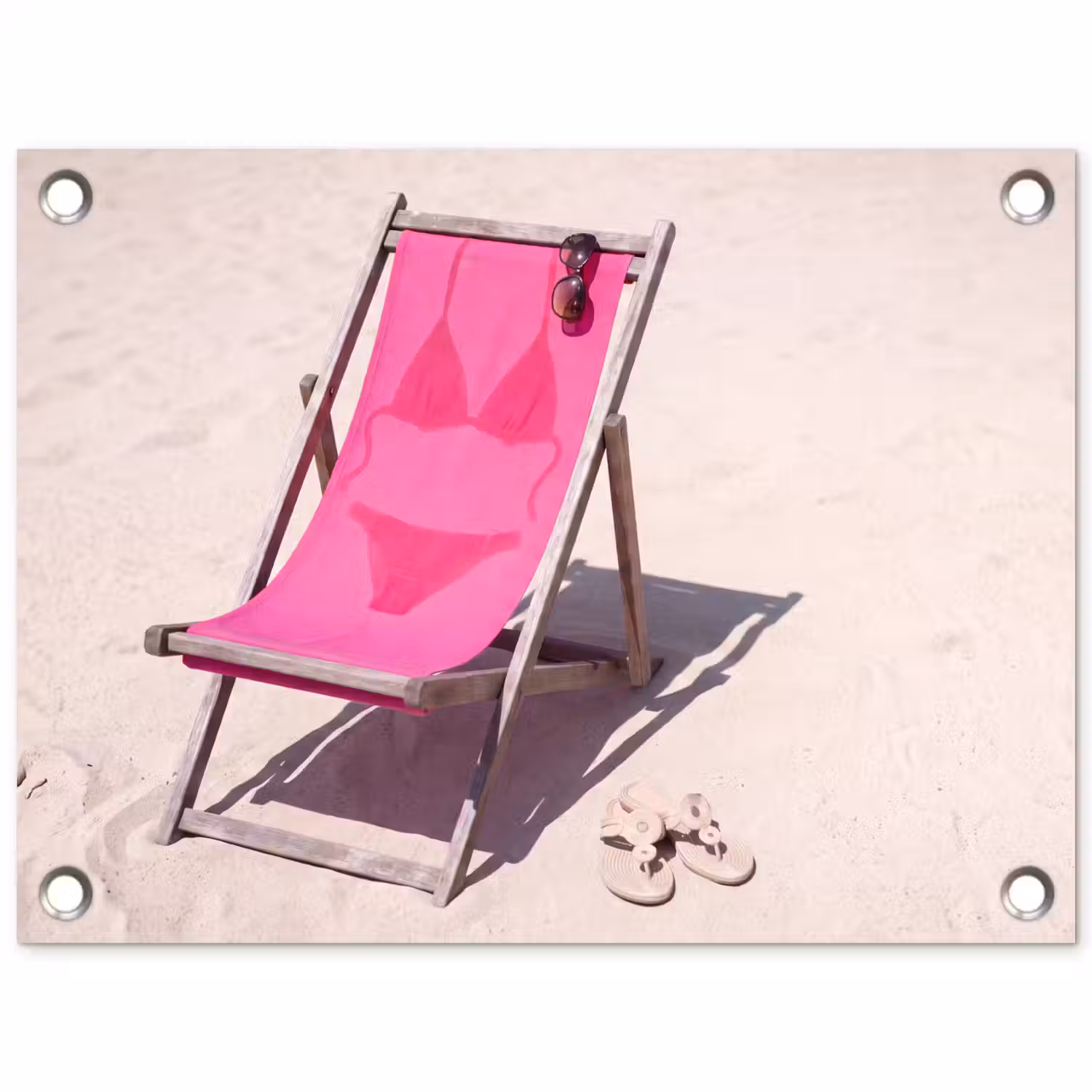 Strand - Ligstoel - Badkleding - Zomer - Roze tuinposter los doek klein -3d