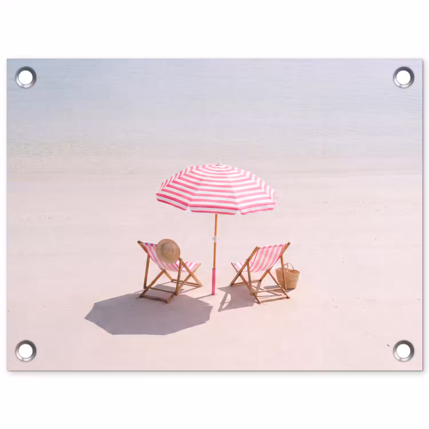 Strand - Parasol - Ligstoel - Zomer - Roze tuinposter los doek klein -3d