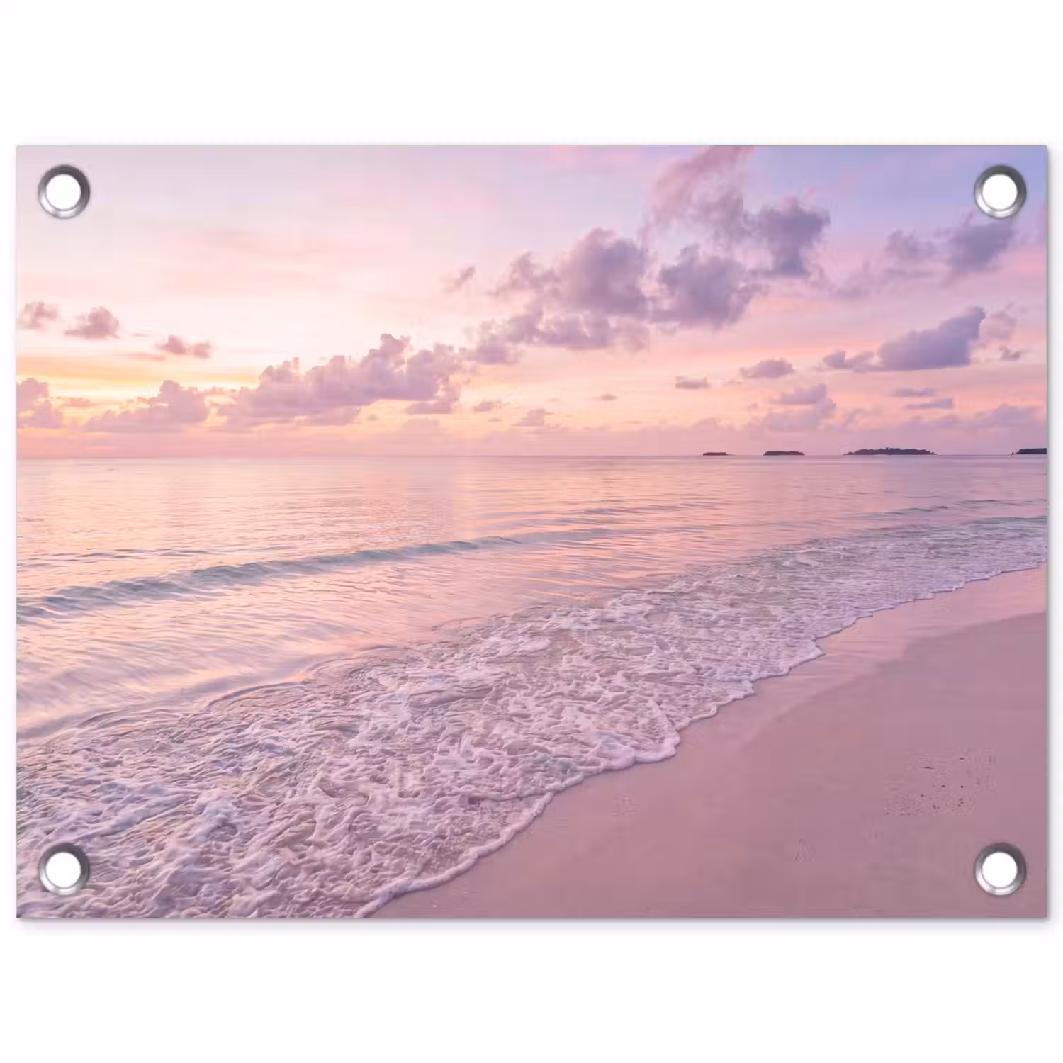 Strand - Zonsondergang - Natuur - Minimalistisch - Roze tuinposter los doek klein -3d