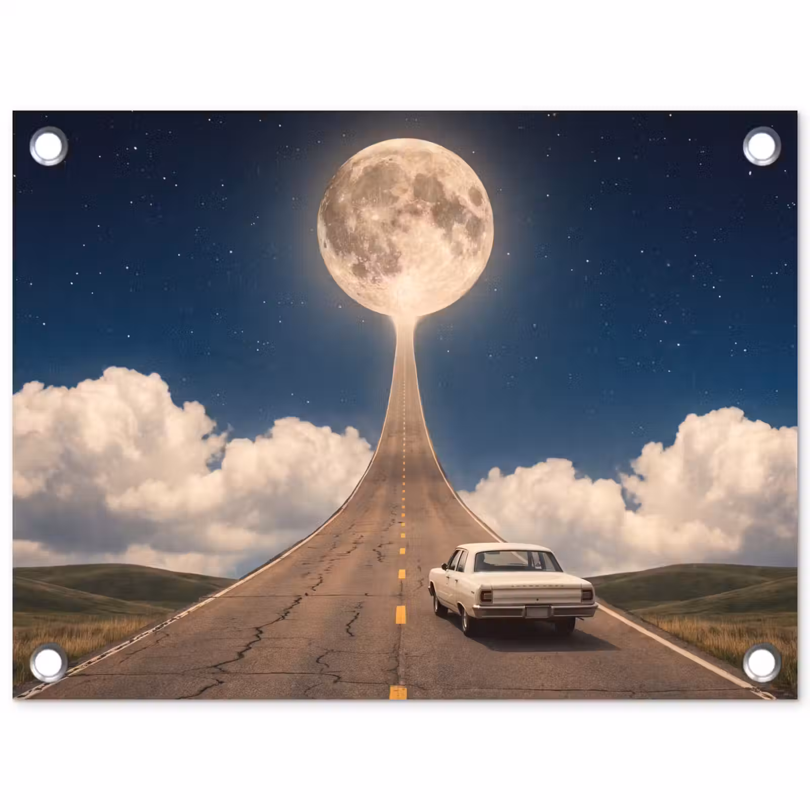 Gartenposter - Straße – Mond – Nacht - Weg - Maan - Nacht tuinposter los doek klein